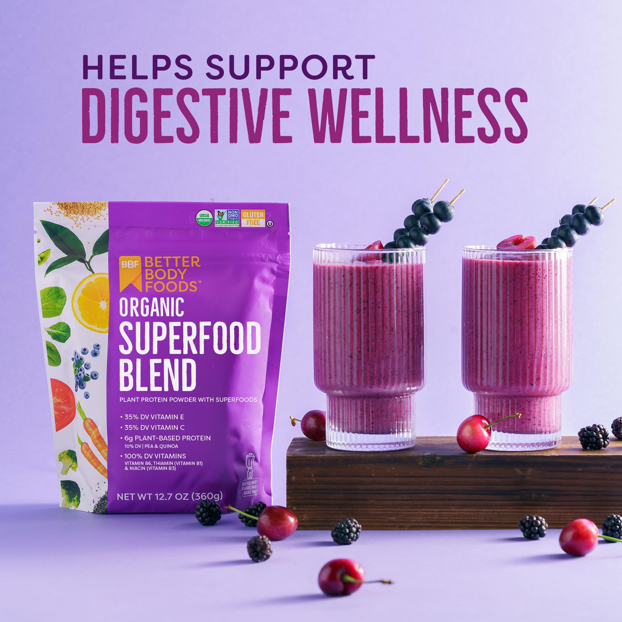 BetterBody Foods Organic Superfood Powder with Protein, Vitamins C, E, and B12 (12.7 oz.) BetterBody Foods uk supplements