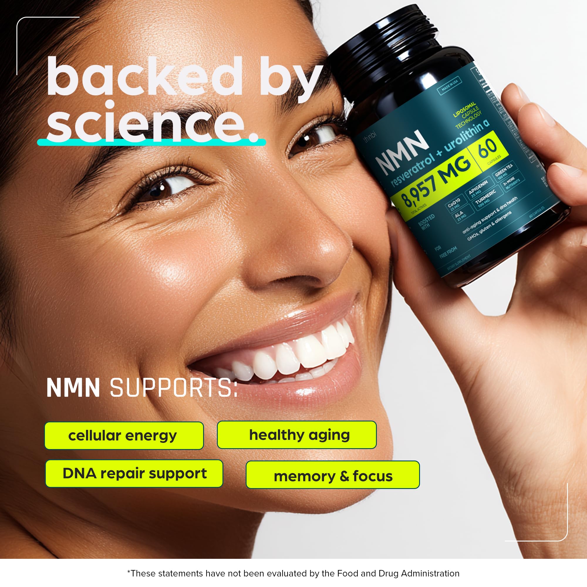 NMN Supplement 8957mg with Real NAD+ Not Just a Booster | Urolithin A, Resveratrol, CoQ10, Alpha Lipoic Acid, Green Tea Extract | Cellular Longevity & Energy Support for Men & Women Thinbi uk supplements