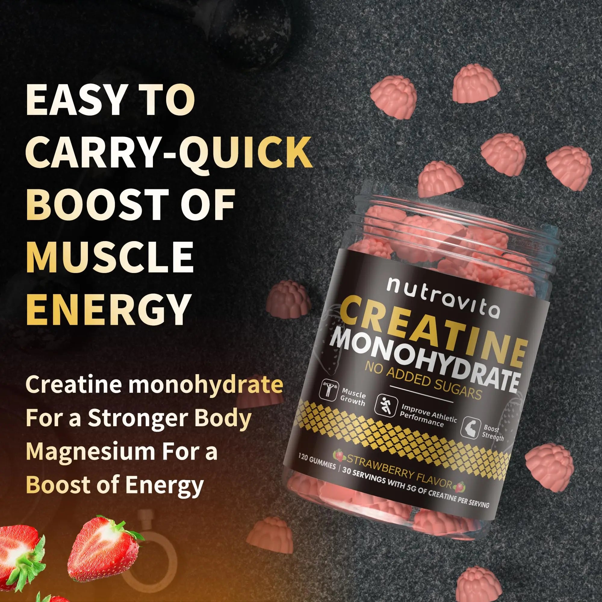 Nutravita NSF Certified Creatine Gummy - Creatine Monohydrate Gummies for Men & Women-5g of Creatine Monohydrate per Serving - Sugar Free, Nutravita uk supplements