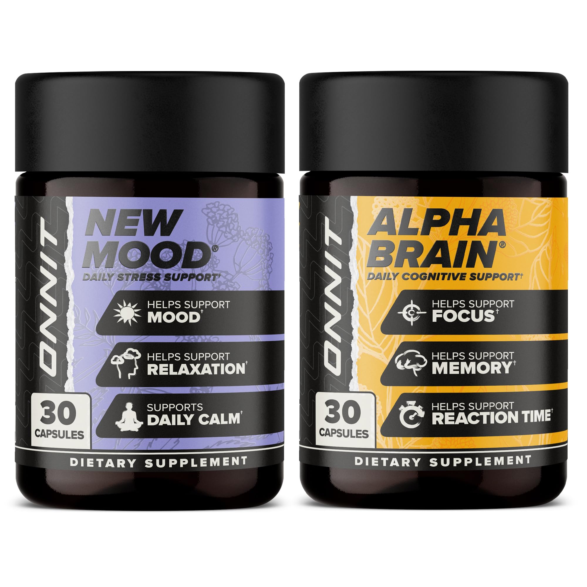 ONNIT Cognitive & Mood Support Bundle: Alpha Brain Nootropic Capsules (30 Count) + New Mood Stress Support Capsules (30 Count), IGEN Non-GMO Tested Focus, Mental Clarity, Relaxation & Sleep, 2 Pack ONNIT uk supplements