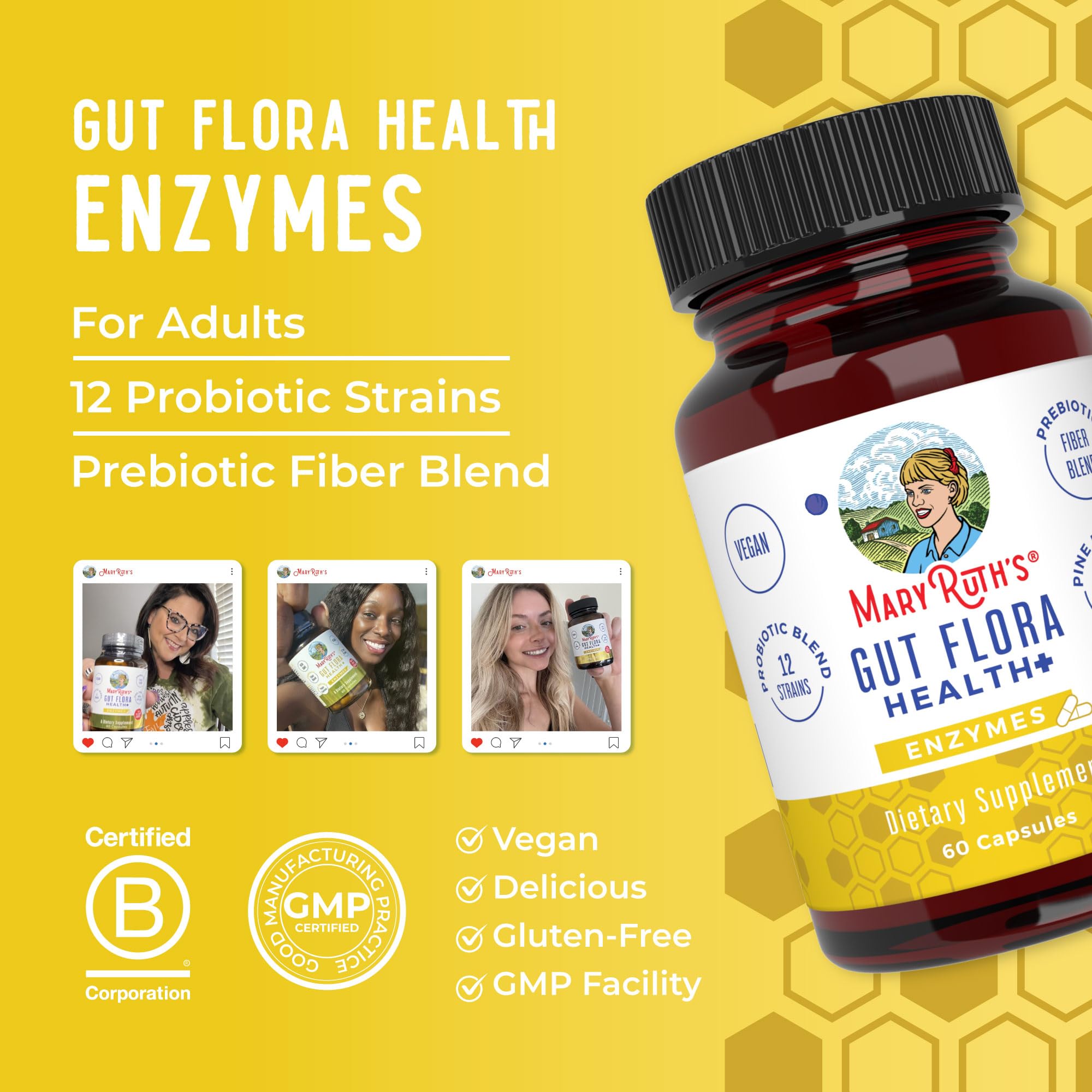 MaryRuth Organics Gut Flora Health+ Enzymes | Up to 2 Month Supply | Prebiotic Probiotic Digestive Enzymes Blend for Healthy Gut Biome & Digestive Support | Gastrointestinal Health | 60 Capsules MARYRUTH'S uk supplements