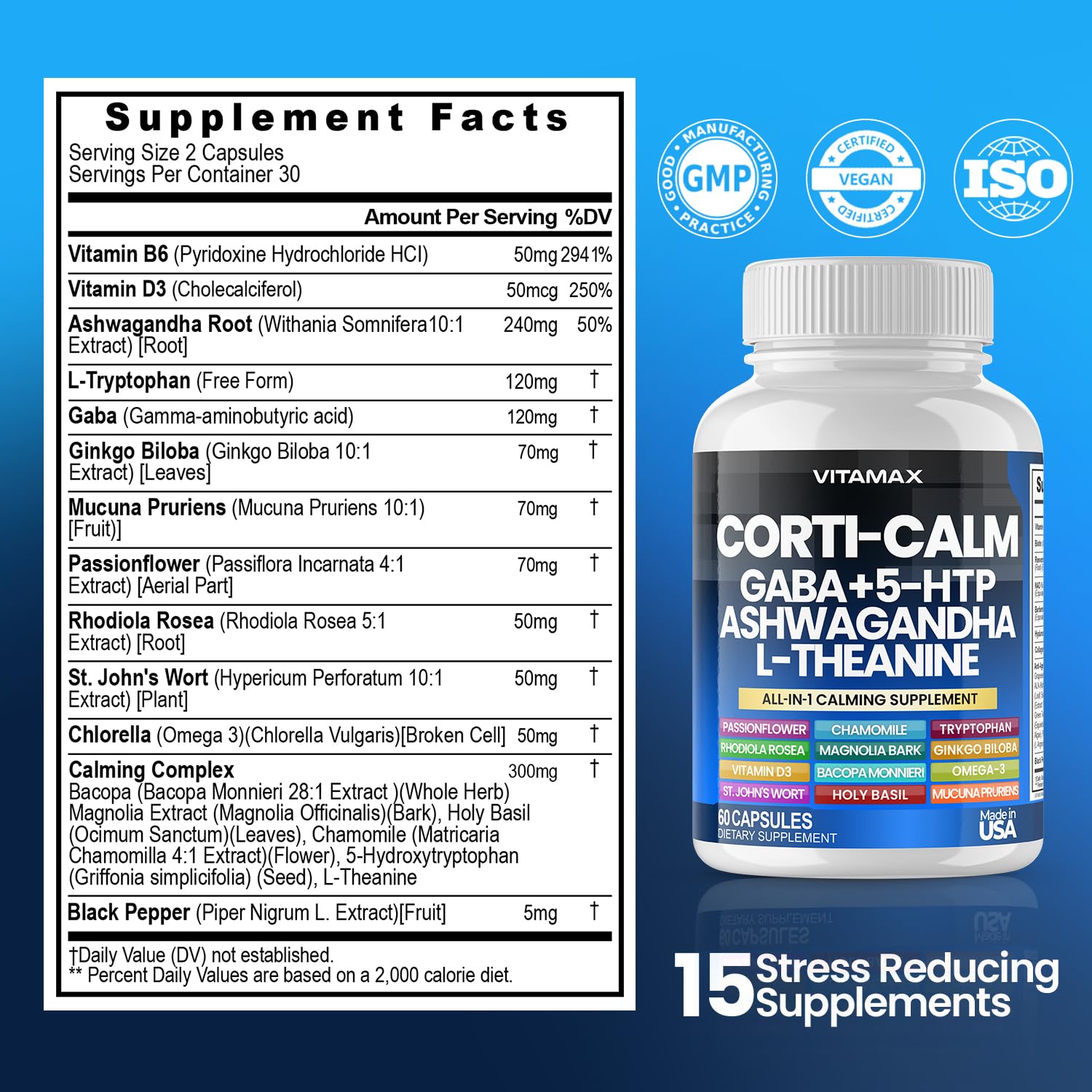 Corti-Calm Cortisol Supplement, L Theanine, Ashwagandha, Vitamin D 3, GABA for Relaxation, Fatigue & Focus with Ginkgo Biloba, Bacopa Monnieri, 5-HTP – Non-GMO, Made in USA – 60ct Vitamax uk supplements
