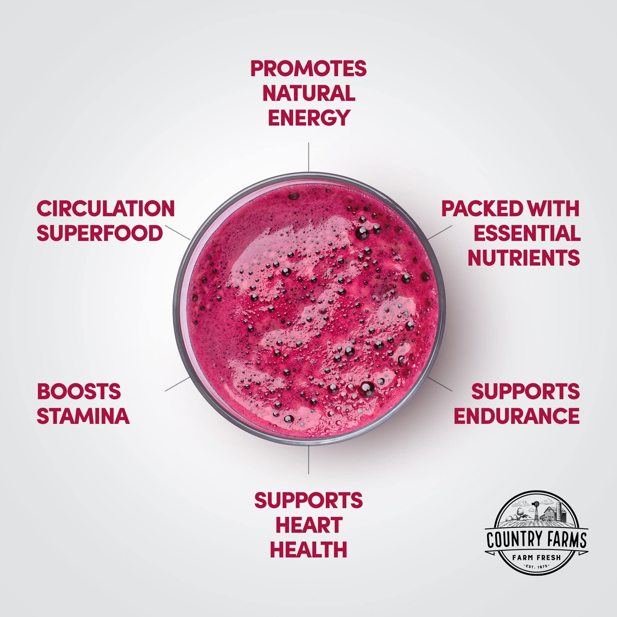 Country Farms Bountiful Beets, Wholefood Beet Extract Superfood, Helps Support Healthy Circulation and Promote Energy Country Farms uk supplements