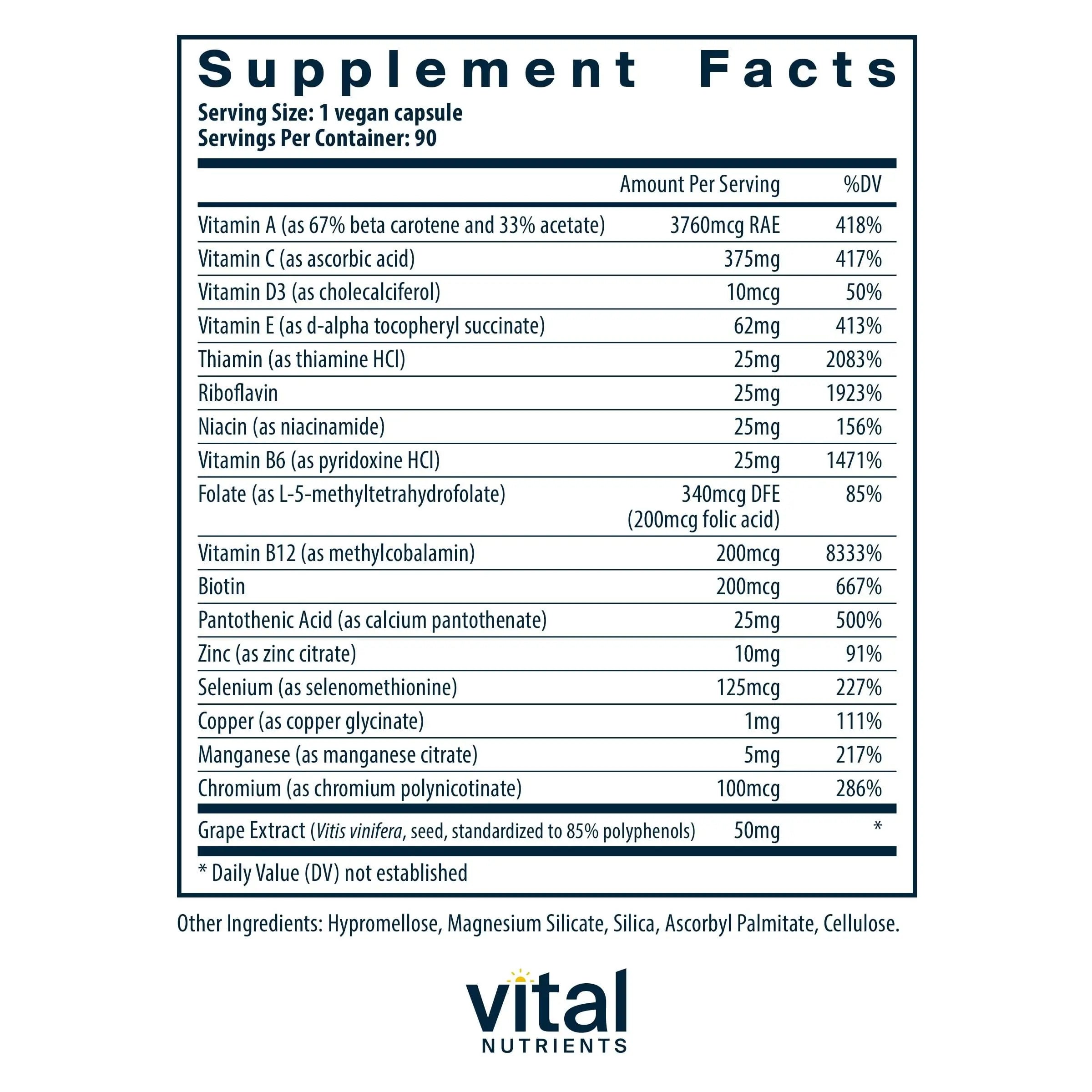 Vital Nutrients Minimal and Essential Multivitamin | Vegetarian One per Day Multi Vitamin, Mineral, & Antioxidant Supplement* | Vital Nutrients uk supplements