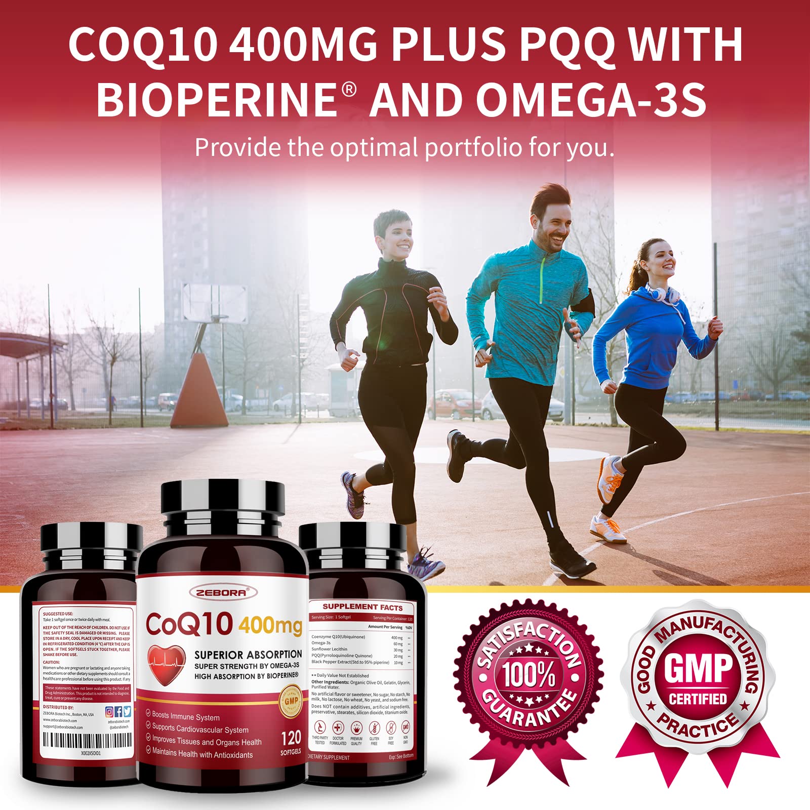 CoQ10-400mg-Softgels with PQQ, BioPerine & Omega-3, Coenzyme Q10(Ubiquinone) ZEBORA uk supplements