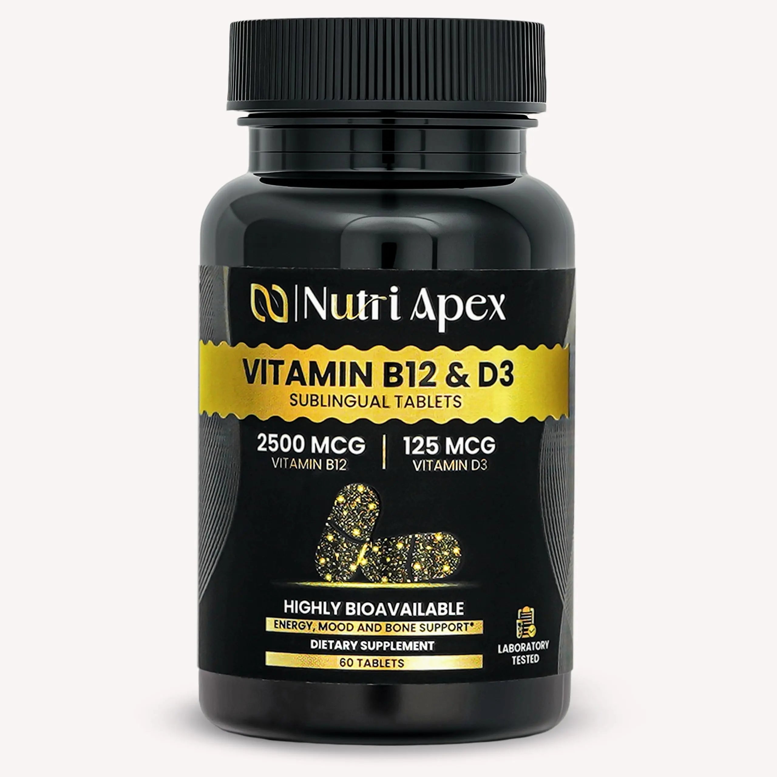 Nutri Apex Vitamin B12 & D3 Sublingual Tablets - 2500 mcg B12 & 125 mcg (5000 IU) D3 - Highly Bioavailable for Energy, Mood & Bone Health - Lab-Tested Nutri Apex uk supplements