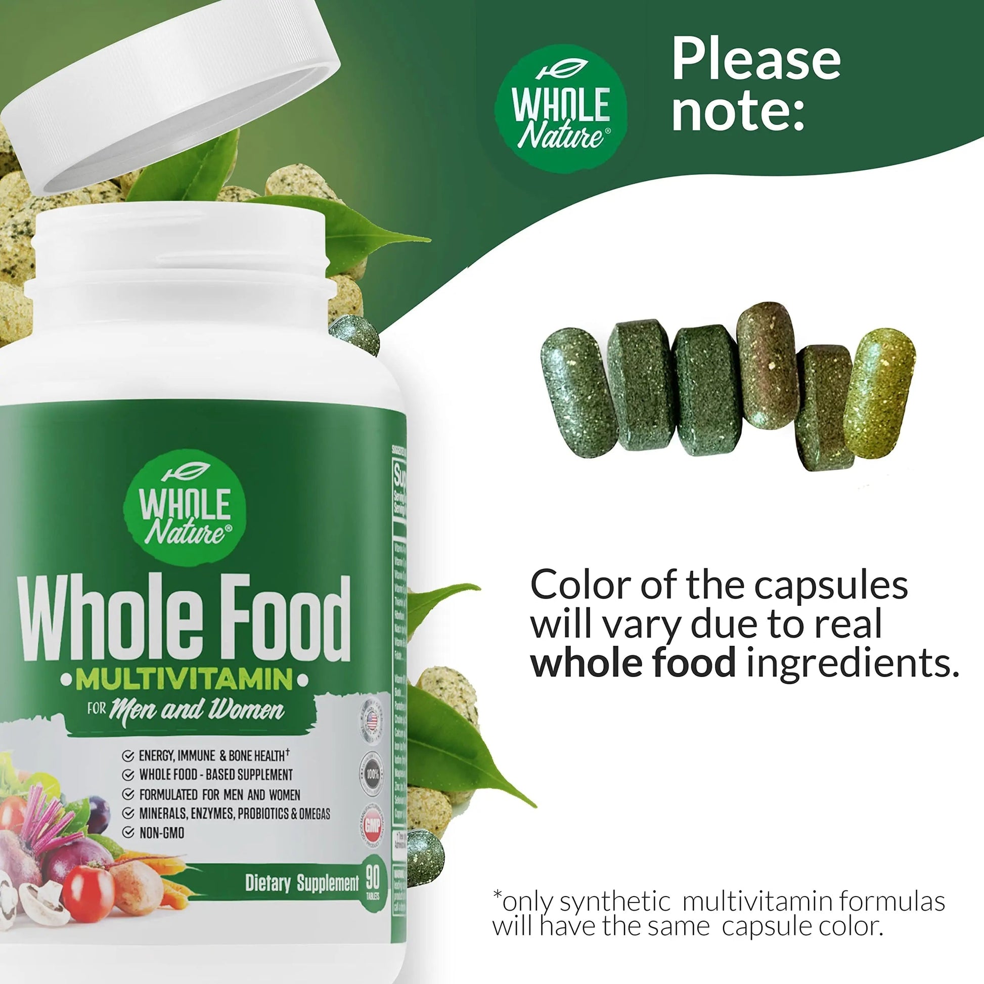 Whole Nature Whole Food Multivitamin for Men and Women Complete Daily Superfood Vitamins Plus Minerals Digestive Enzymes Whole Nature uk supplements