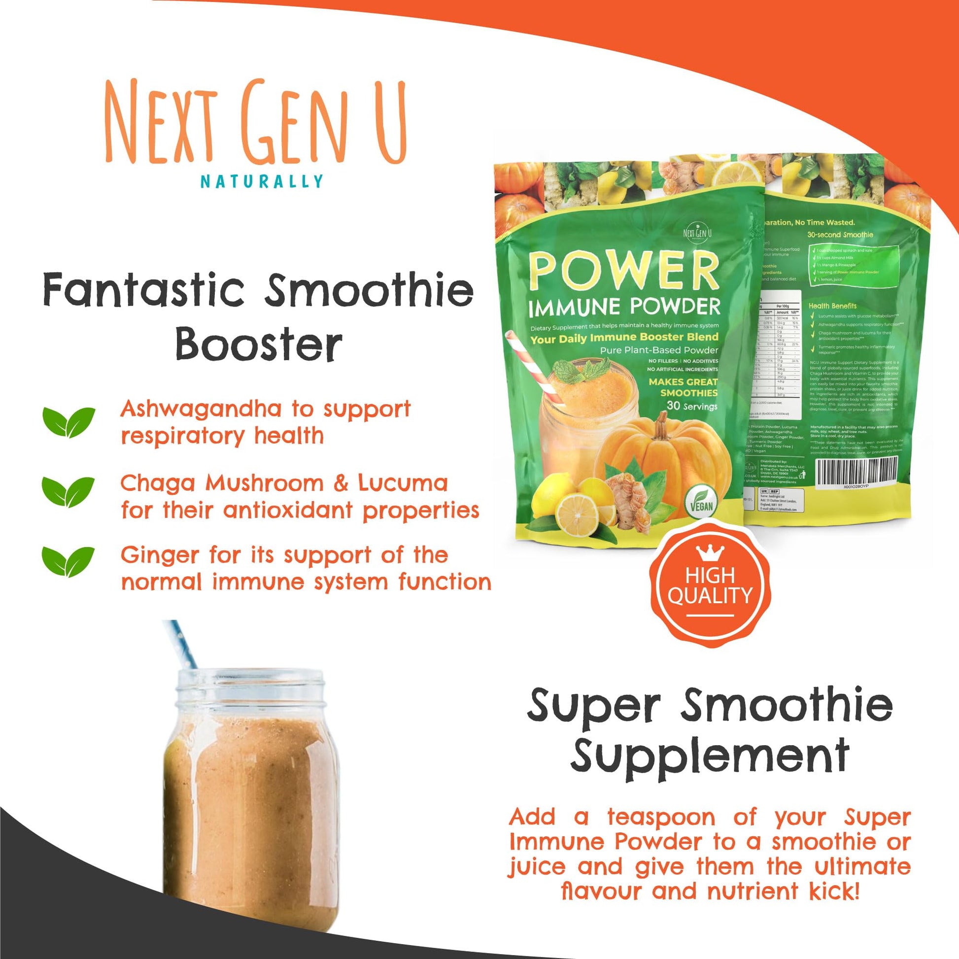 Immune Support - Supplement Powder 150g - Superfood Booster for Adults - Natural Immunity Defense - Daily Drink Mix for Women & Men - Plant Based, Vegan & Gluten Free Smoothie Boost by NextGenU NGU Next Gen U uk supplements
