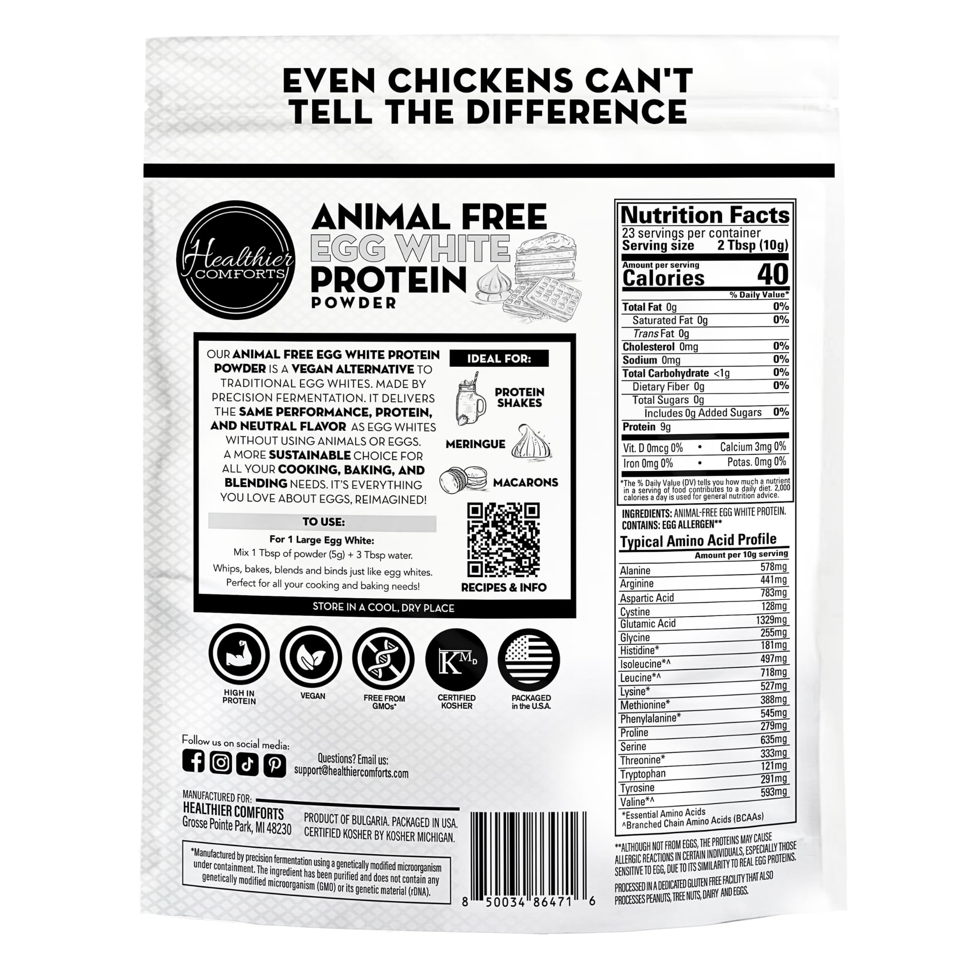 Healthier Comforts Animal-Free Egg White Protein Powder | Make Vegan Egg Omelets, Angel Food Cake, Meringue, Protein Shakes | Whips and Binds Just Like Traditional Egg Whites (8 oz) Healthier Comforts uk supplements