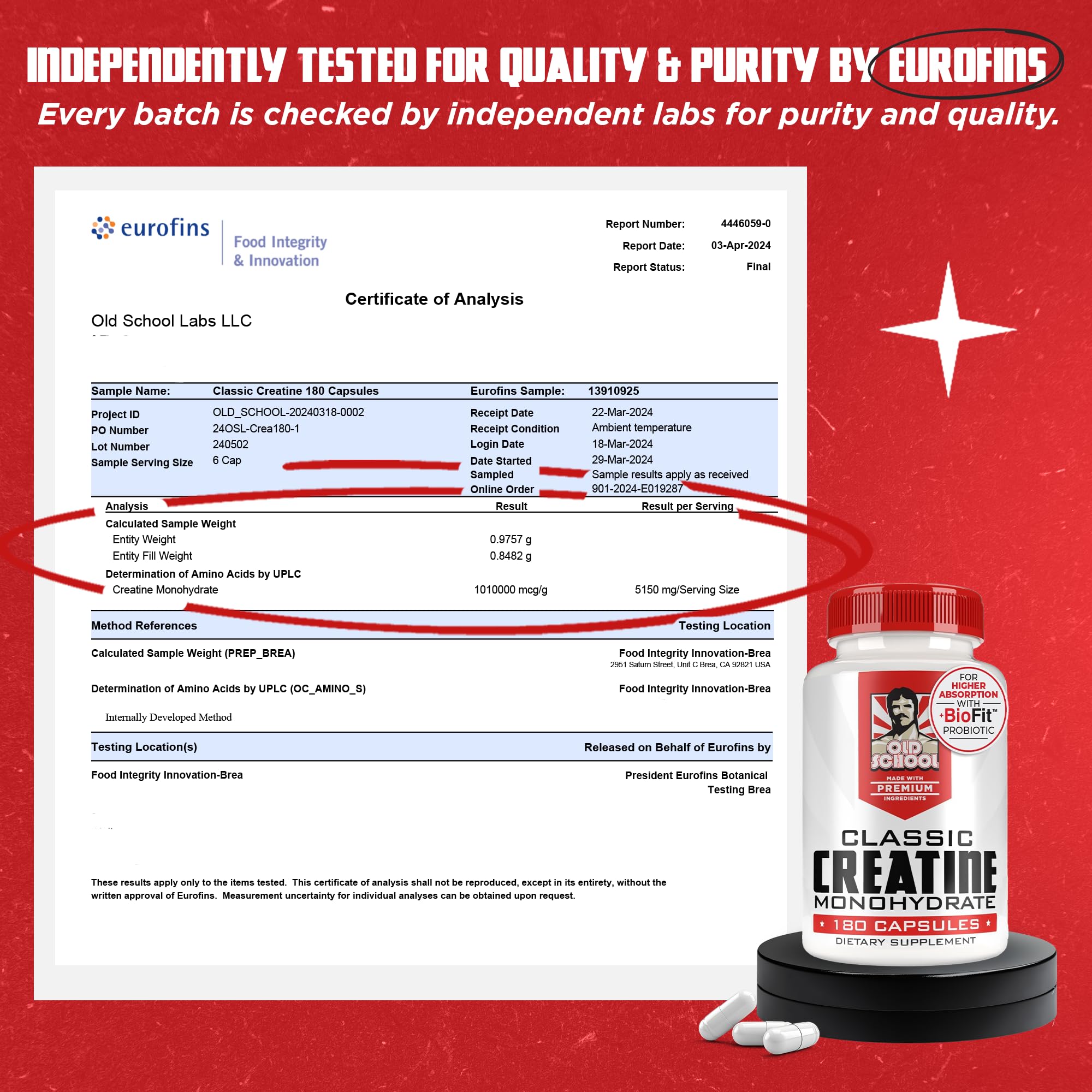 Old School Labs 5000mg Creatine Monohydrate Capsules With BioFit™ (Max Strength) Supports Muscle Growth & Recovery, Performance, Cognitive Health - Creatine Pills for Men & Women, Made in USA 180 Caps Old School Labs uk supplements