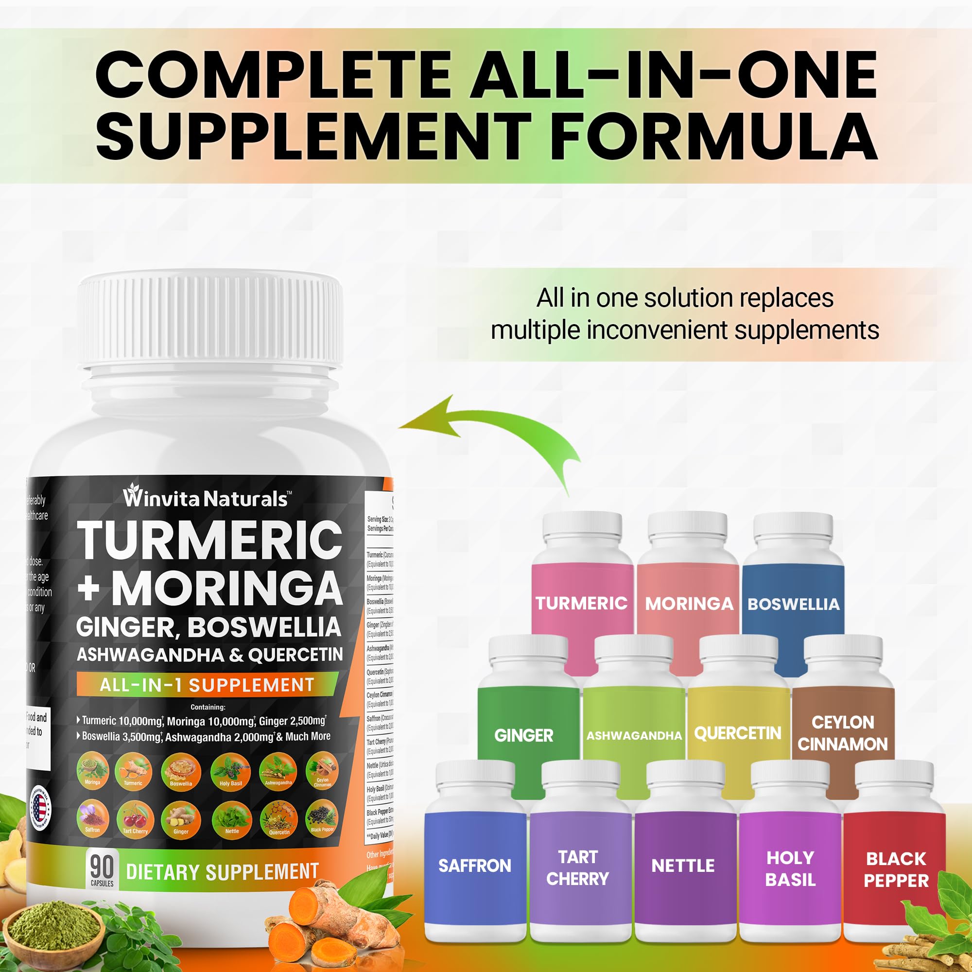 Turmeric Curcumin 10000mg Moringa 10000mg Boswellia 3500mg Ginger 2500mg Winvita Naturals uk supplements