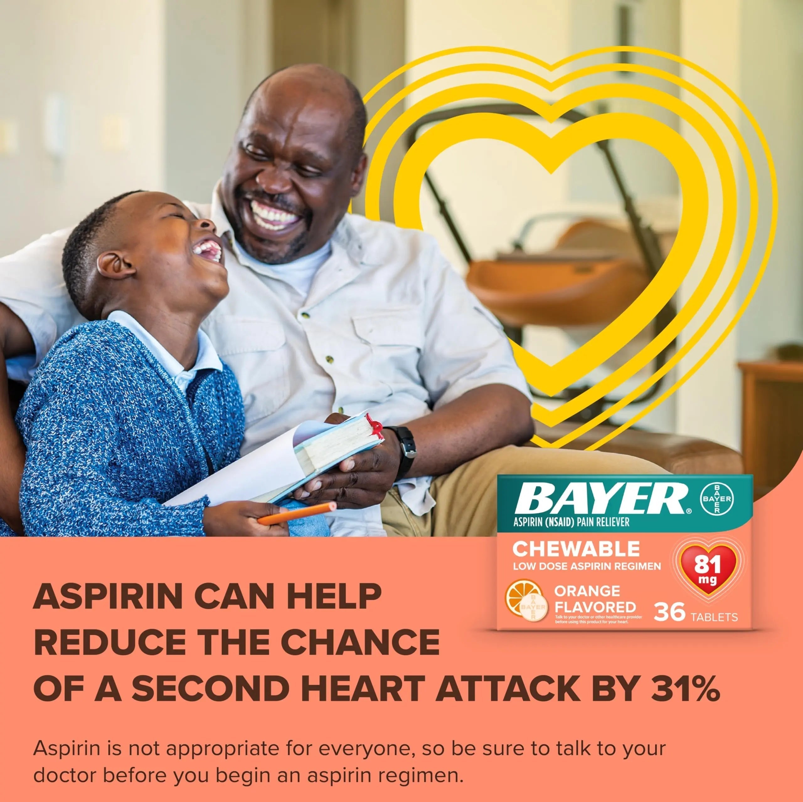 Bayer Aspirin Low Dose 81 mg Chewable Tablets, Pain Reliever, Orange Flavored, 216 Tablets (6 Pack) Bayer uk supplements