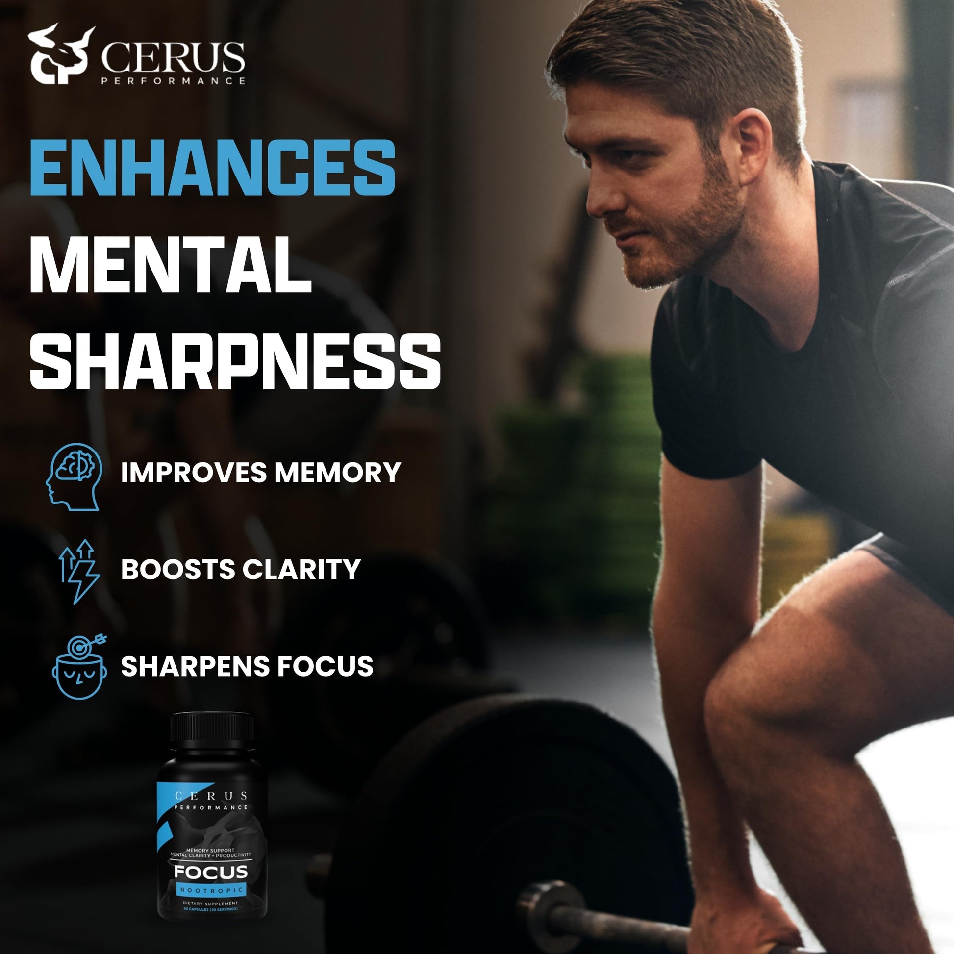 Cerus Performance Focus Nootropic Supplement - Enhances Mental Clarity, Boosts Memory & Cognitive Function, Improves Alertness - Ideal for Athletes & Fitness Enthusiasts - 60 Capsules Cerus uk supplements