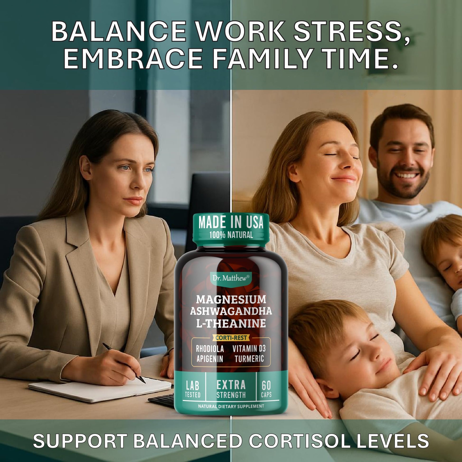 Cortisol Reducer & Adrenal Support Supplement–Natural Stress Relief with Ashwagandha KSM-66, Magnesium Glycinate & Citrate, L-Theanine, Rhodiola, Apigenin, Turmeric & Vitamin D3–Calm Mood & Relaxation Dr. Matthew uk supplements