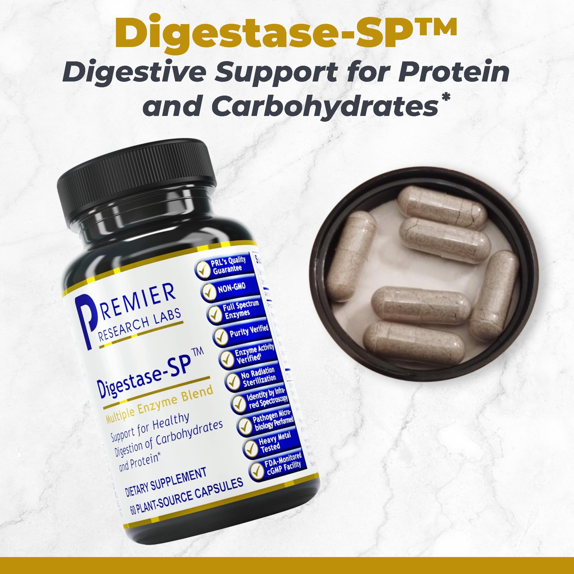 Premier Research Labs Digestase-SP - Enzymes for Digestion, Fermented Digestive Enzymes for Women & Men, Gut Health Support Pills with Peptidase, Hemicellulase - 60 Vegetarian Capsules Premier Research Labs uk supplements