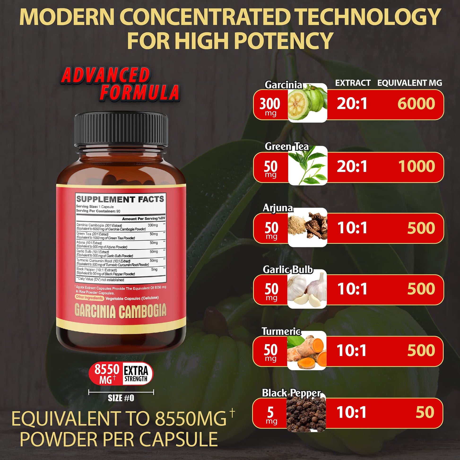 agobi Pure Garcinia Cambogia Capsules 8550mg - 6in1 with Green Tea, Arjuna, Garlic Bulb agobi uk supplements