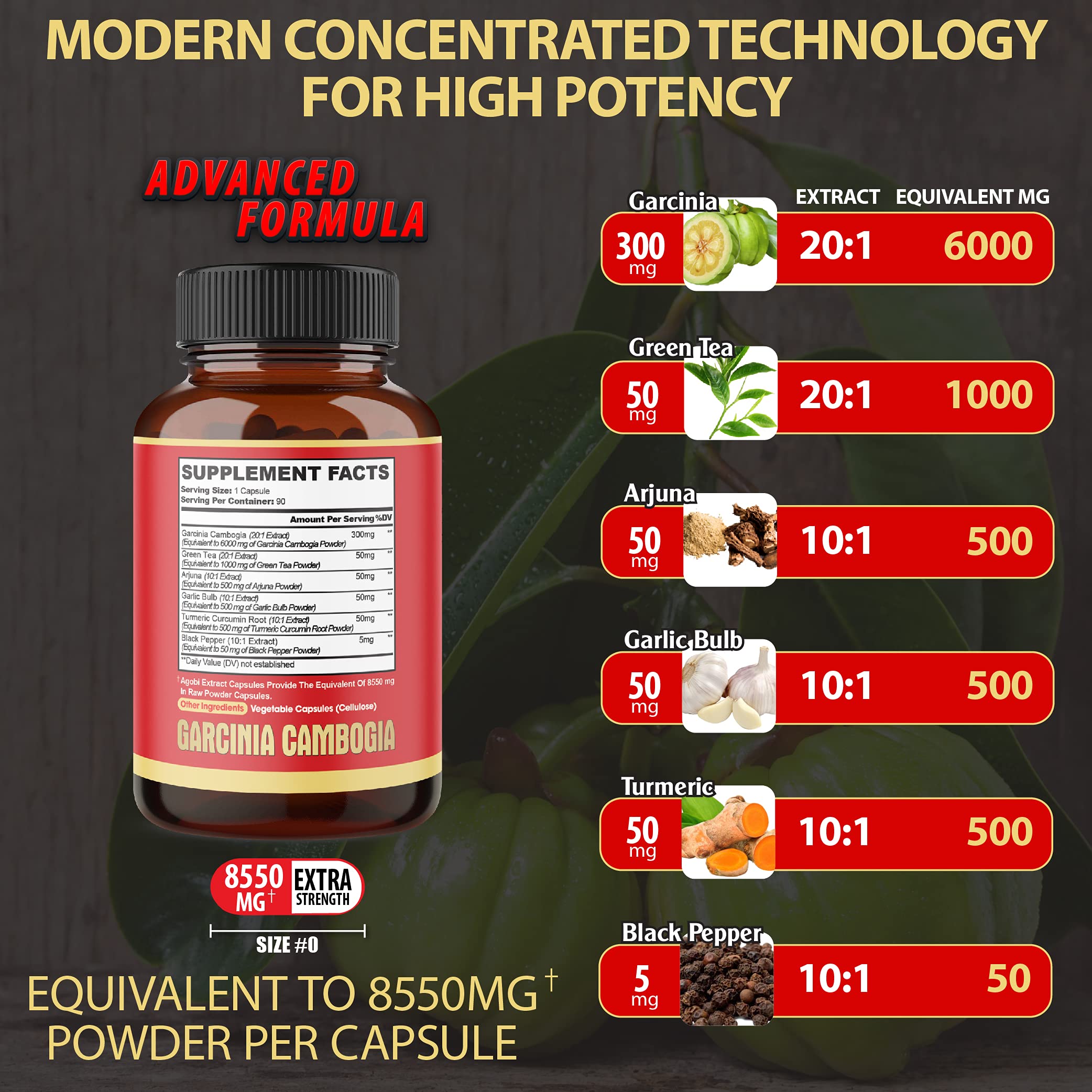 agobi Pure Garcinia Cambogia Capsules 8550mg - 6in1 with Green Tea, Arjuna, Garlic Bulb agobi uk supplements