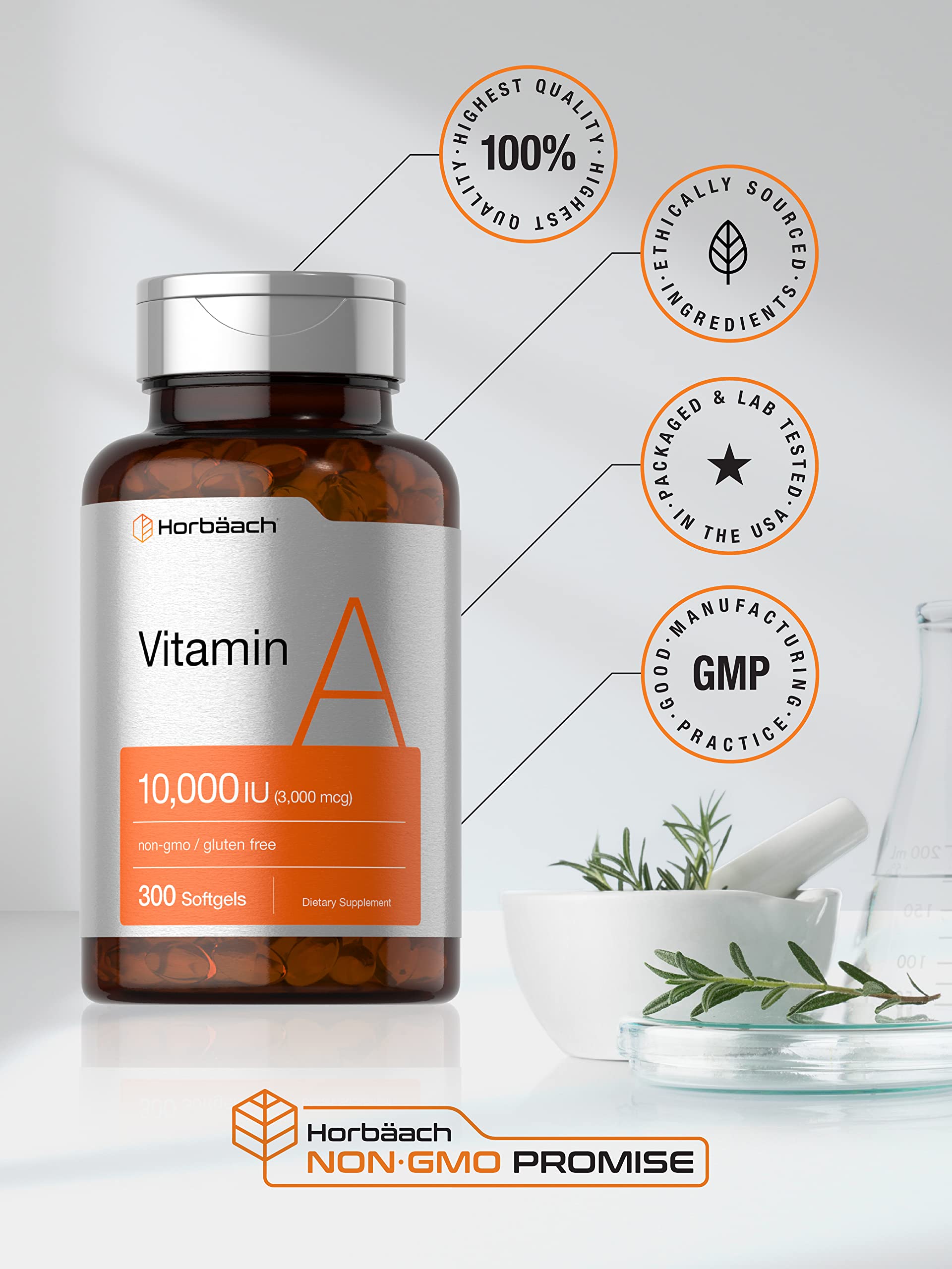 Vitamin A 10000 IU Softgels | 300 Count | Non-GMO, Gluten Free Supplement | by Horbaach Horbäach uk supplements
