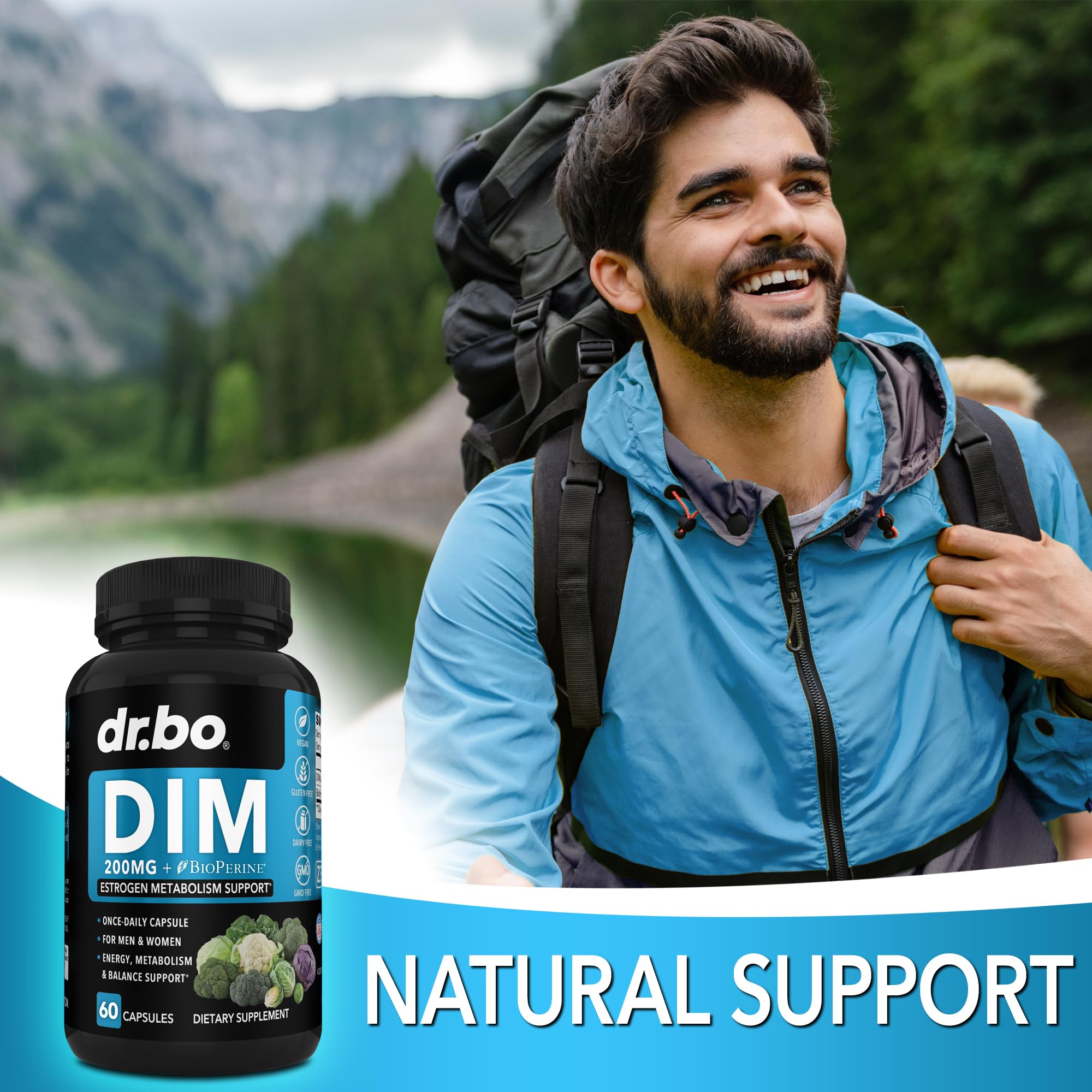 DIM Supplement for Women & Men 200mg - Androgen Estrogen Blocker for Men & Women, Hormonal Acne Pills, Hormone Balance, Menopause Support, Diindolylmethane DIM Supplement Plus BioPerine - 60 Capsules DR. BO uk supplements