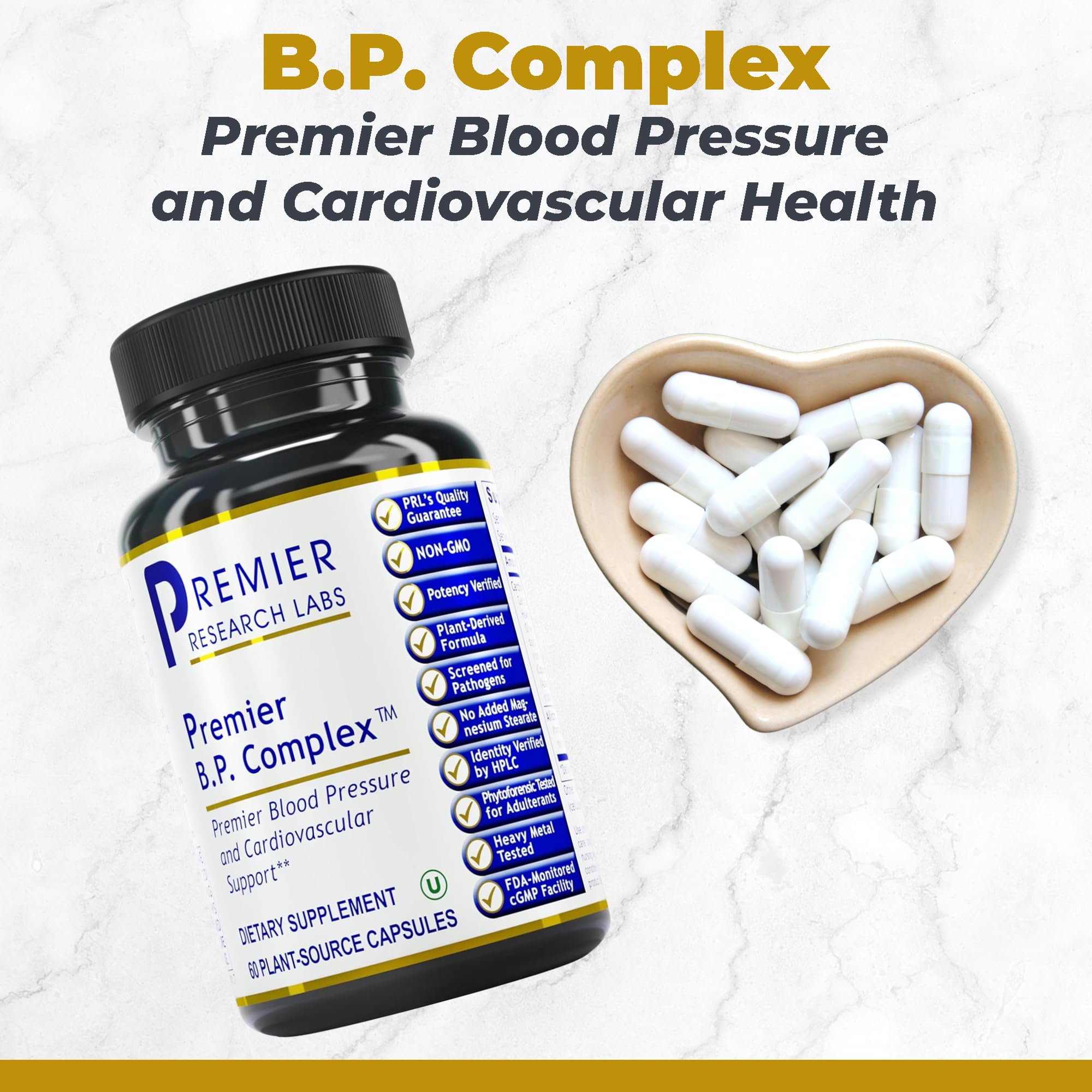 Premier Research Labs Premier BP Complex - Heart Health Supplements, BP Formula, Garlic Allicin Supplement, Natural Herbal BP Support Pills with Reishi & Cayenne Pepper - 60 Vegetarian Capsules Premier Research Labs uk supplements