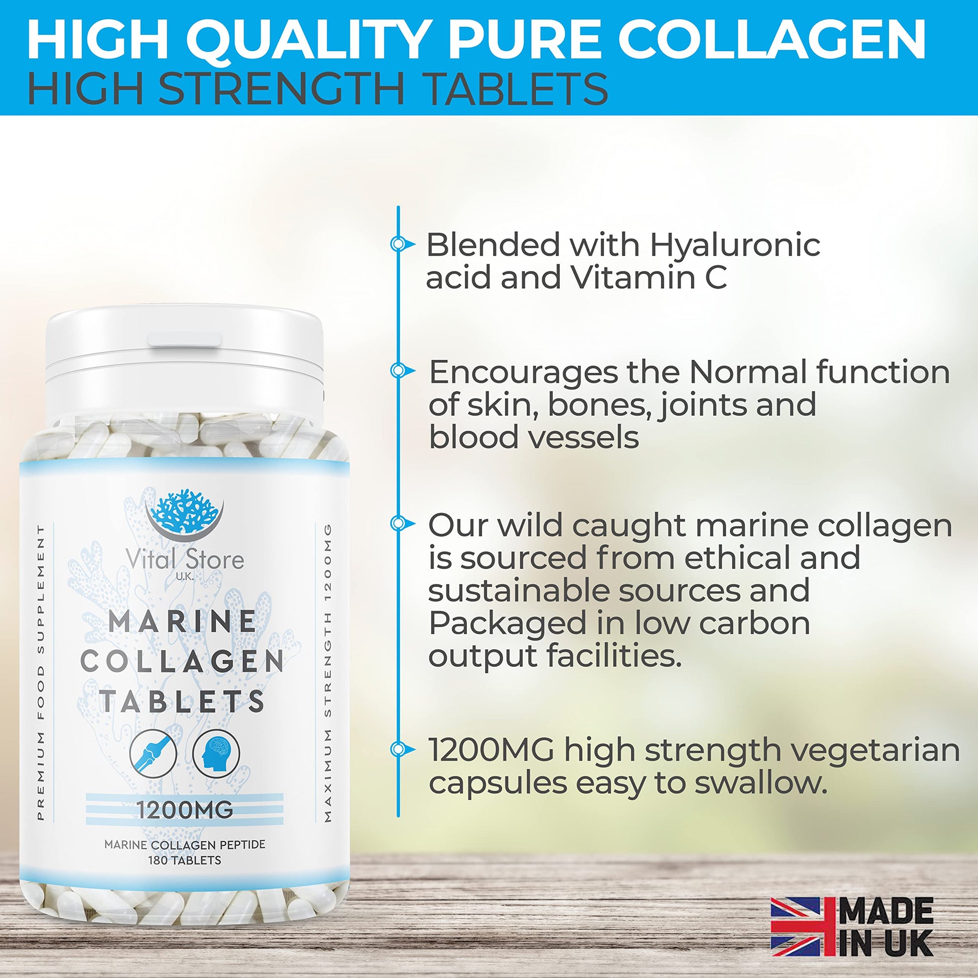 Marine Collagen Peptide Tablets 1200MG - 6 Month Supply - 180 High Strength Collagen Tablets My Store uk supplements