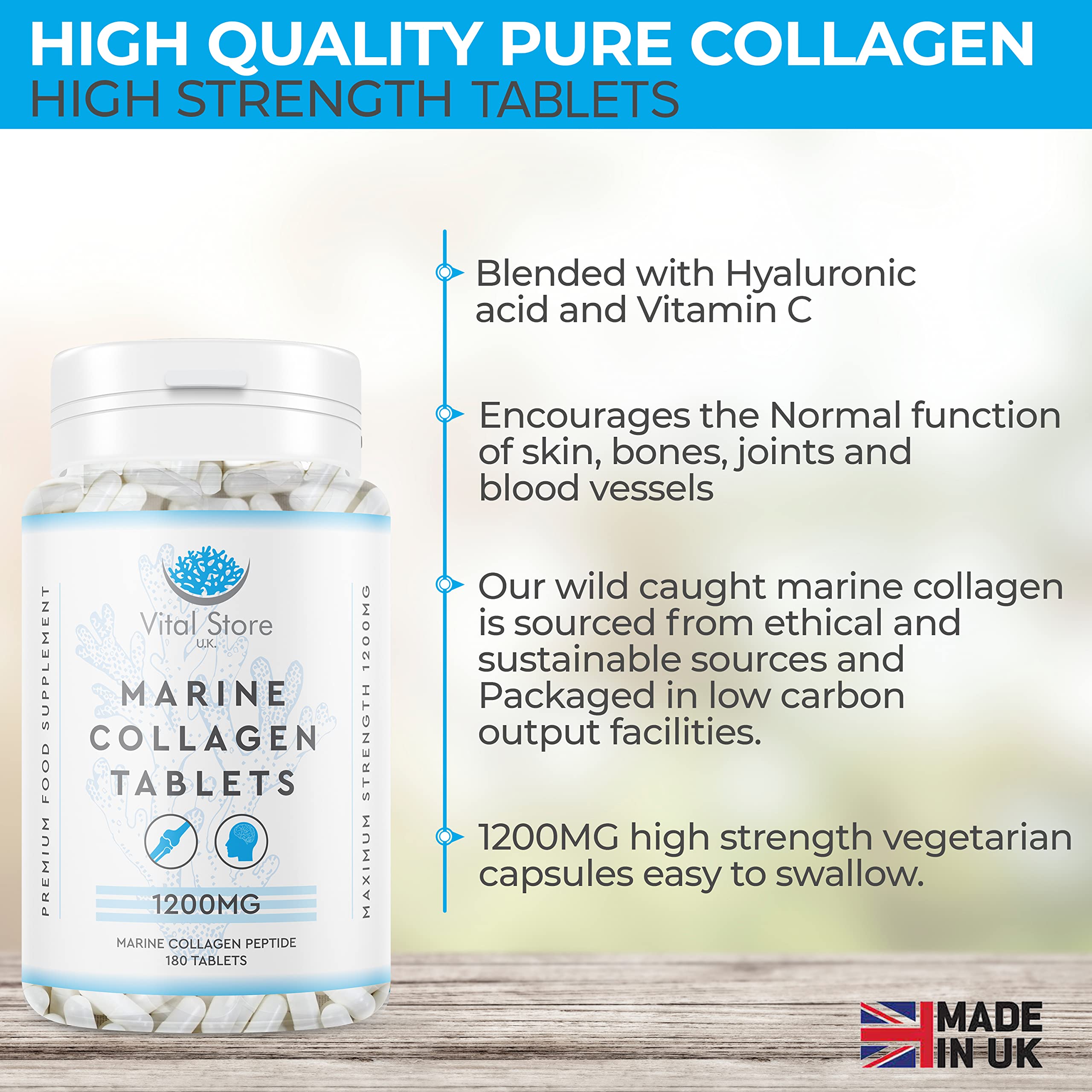 Marine Collagen Peptide Tablets 1200MG - 6 Month Supply - 180 High Strength Collagen Tablets My Store uk supplements