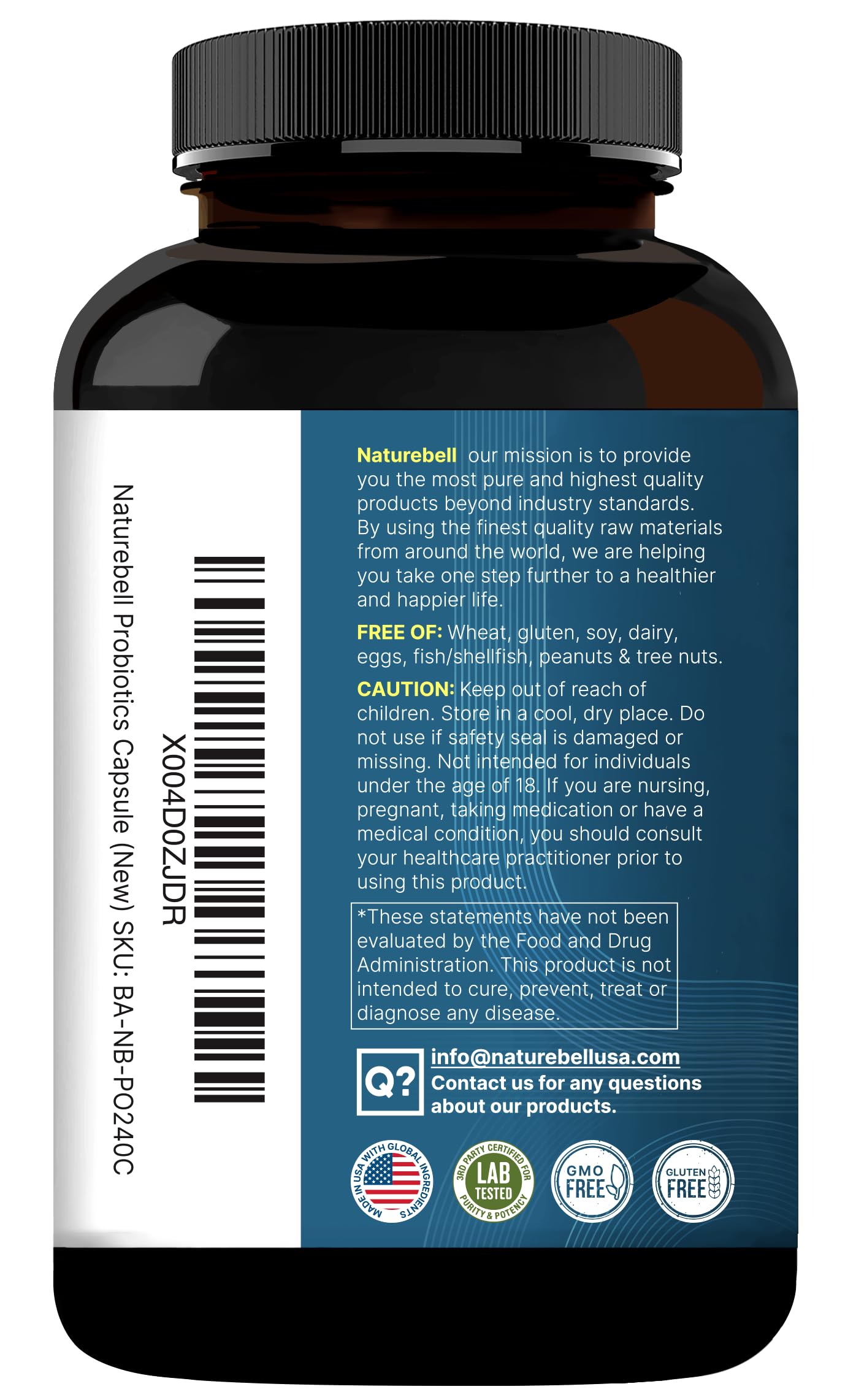 NatureBell Probiotic 200 Billion CFU – 40 Strains Per Serving | 240 Veggie Capsules with Prebiotics and Probiotics – Full Spectrum Complex with Enzymes – Daily Probiotics for Women & Men NatureBell uk supplements