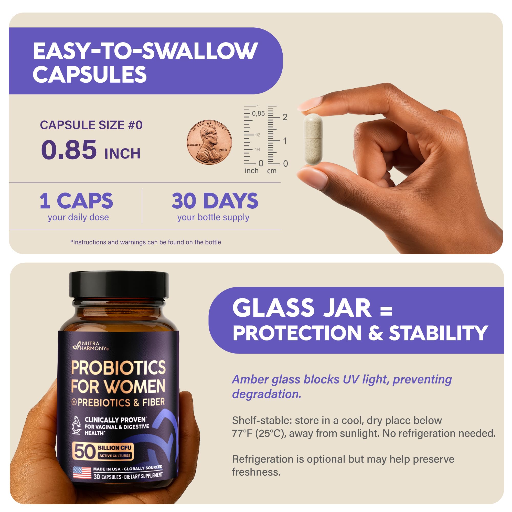 Probiotics for Women 50 Billion CFU - Vaginal Probiotics Clinically Proven for Yeast & pH Balance - Digestion & Bloating Relief - 8 Strains + Prebiotics - Delay Release - Made in USA, 30 Capsules NUTRAHARMONY uk supplements
