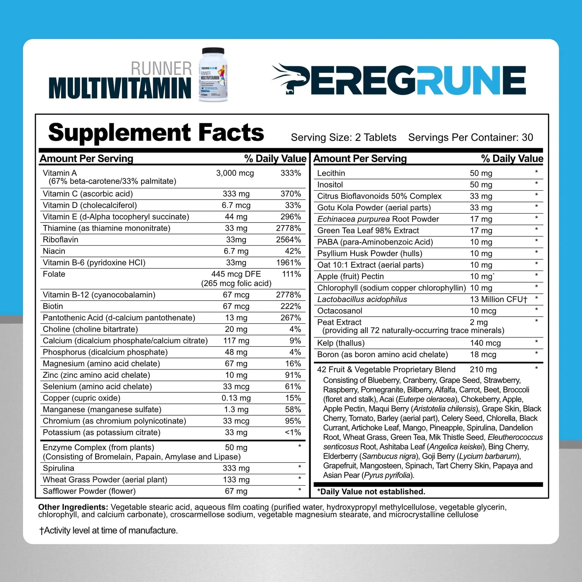 PEREGRUNE Runner Multivitamin & Joint Support Supplement | Antioxidants, Complete B-Complex & Probiotics to Support Energy PEREGRUNE uk supplements