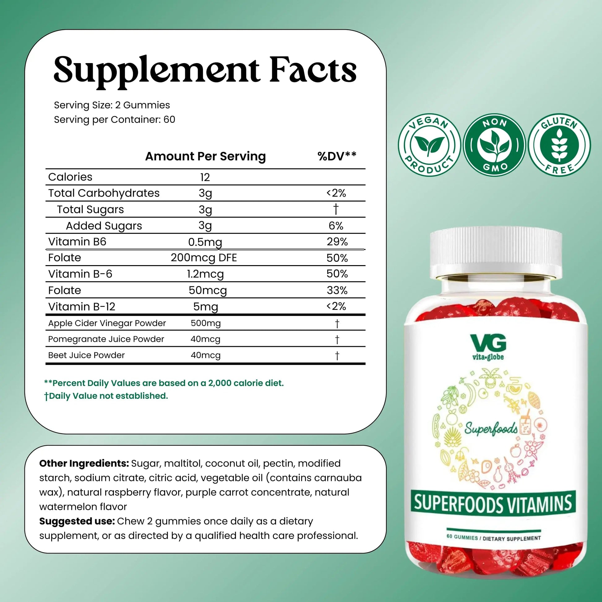 VITA GLOBE Superfood Gummy Vitamins – Immune Health & Antioxidant Support – Daily Wellness Gummies for Adults & Kids – Vegan VITA GLOBE uk supplements