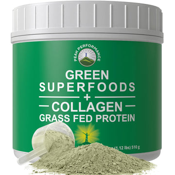 Greens Superfood + Grass Fed Collagen Peptides Powder - Ultimate Blend of Best Tasting Green Superfood with Pure Pasture Raised Hydrolyzed Protein Powder for Skin Hair + Joint Health Peak Performance uk supplements