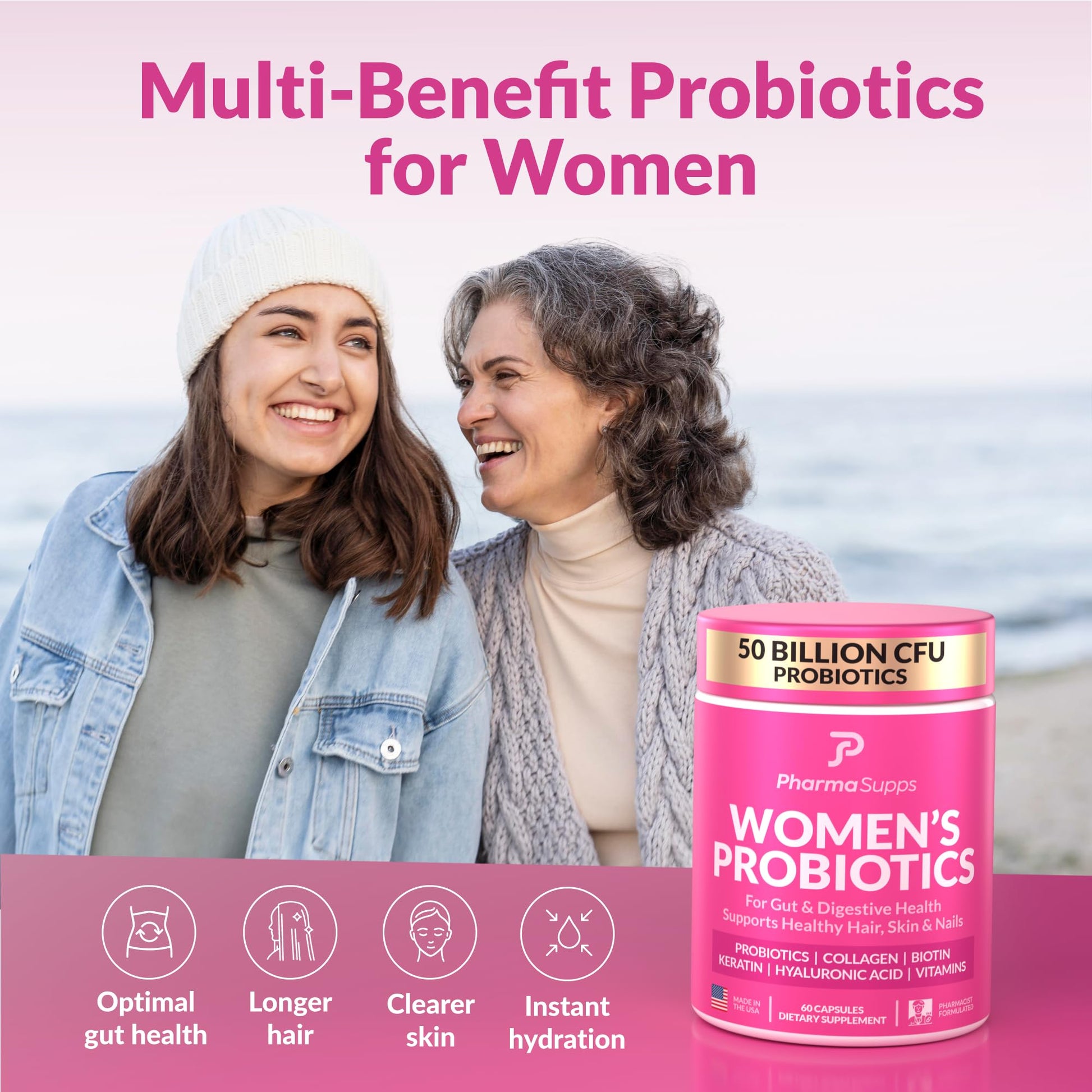 ADVANCED Women's Probiotics for Gut Health - Hair, Skin, & Nails Vitamins Support - 50 Billion CFU w/ Collagen, Biotin & Keratin - Probiotic Supplement for Digestive Health & Bloating Relief, USA-Made PharmaSupps uk supplements