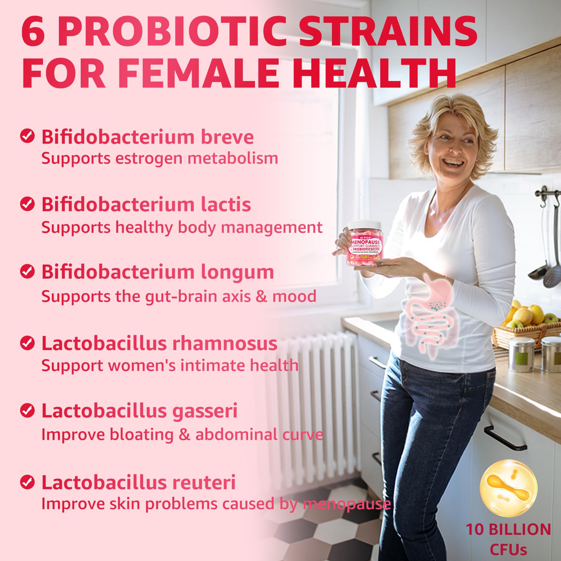 Sugar Free Menopause Supplement Gummies for Women, Menopause Probiotics (10 Billion CFU) Filled Gummy with Ashwagandha, Dong Quai & Black Cohosh for Hot Flashes, Night Sweats, Mood Swings, Gut Health NEVISS uk supplements