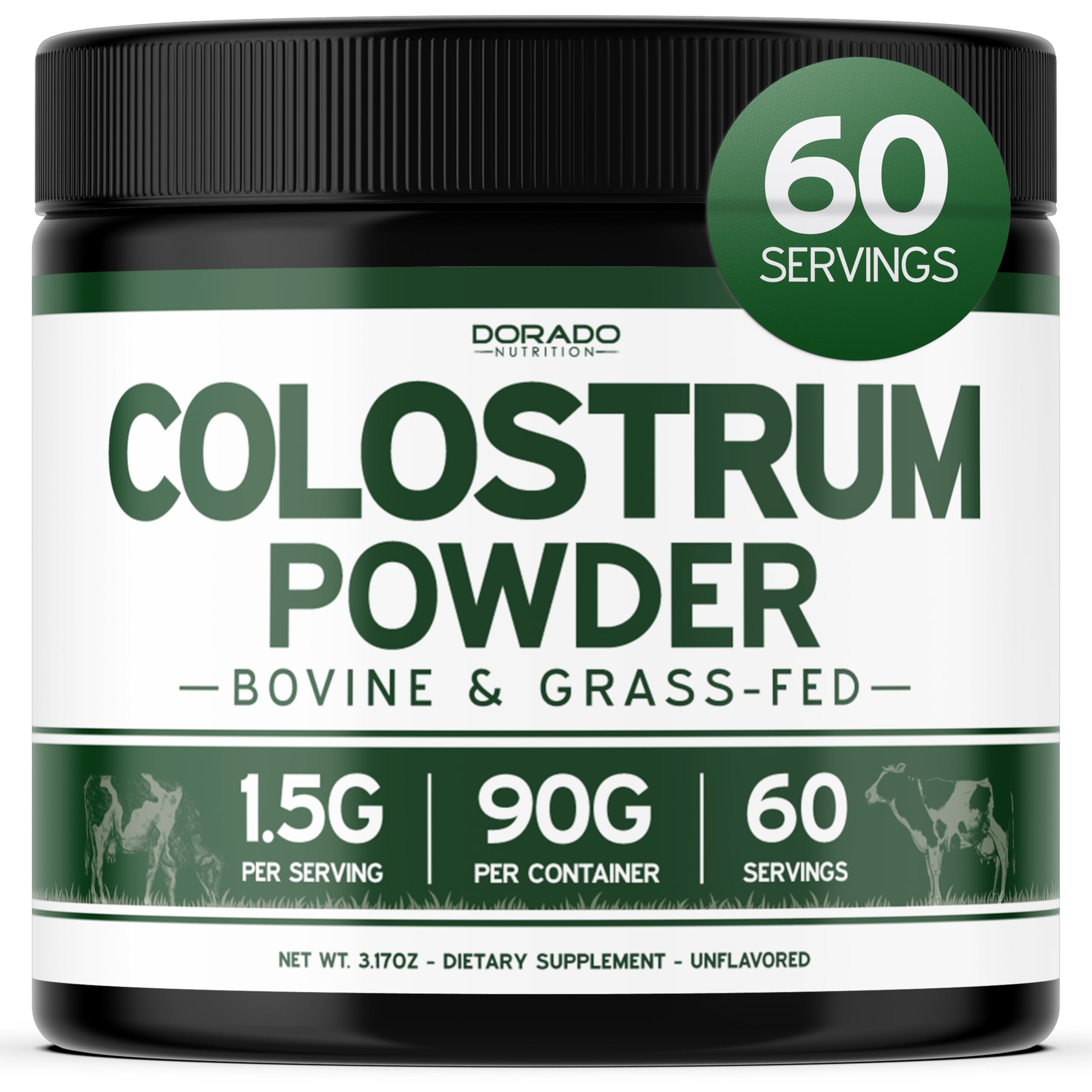 Colostrum Supplement Powder 90g (60 Servings of 1.5g Pure Bovine Colostrum Std. to Contain 20% IgG Immunoglobulins) Grass Fed Powder - No Fillers, Third Party Tested, Unflavored & Non-GMO DORADO NUTRITION uk supplements