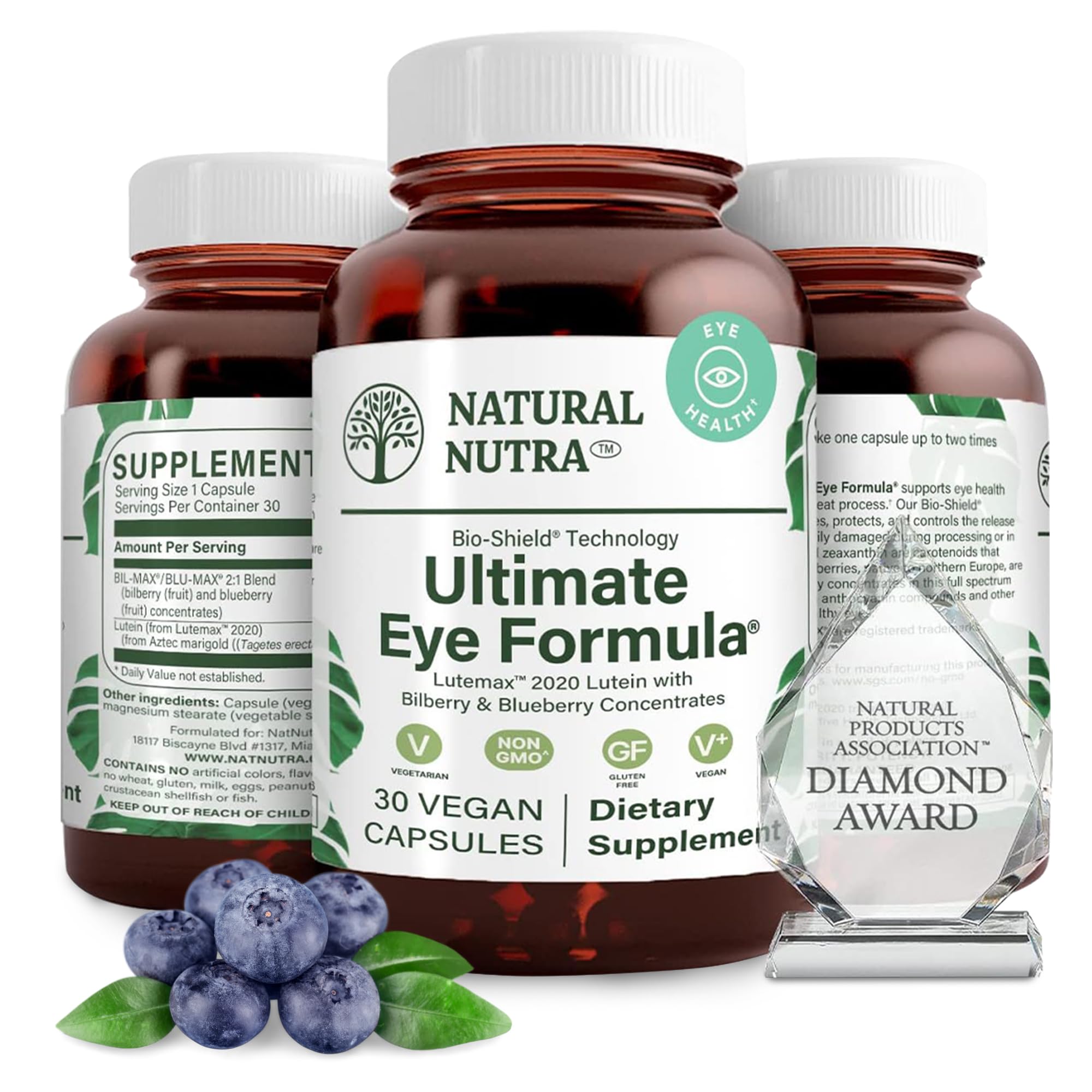 Natural Nutra Ultimate Eye Health Supplement - Bilberry & Blueberry Extract Blend for Day and Night Vision Support, Promotes Color Perception & Eye Clarity - Non-GMO, Vegan - 30 Capsules (Pack of 3) Natural Nutra uk supplements