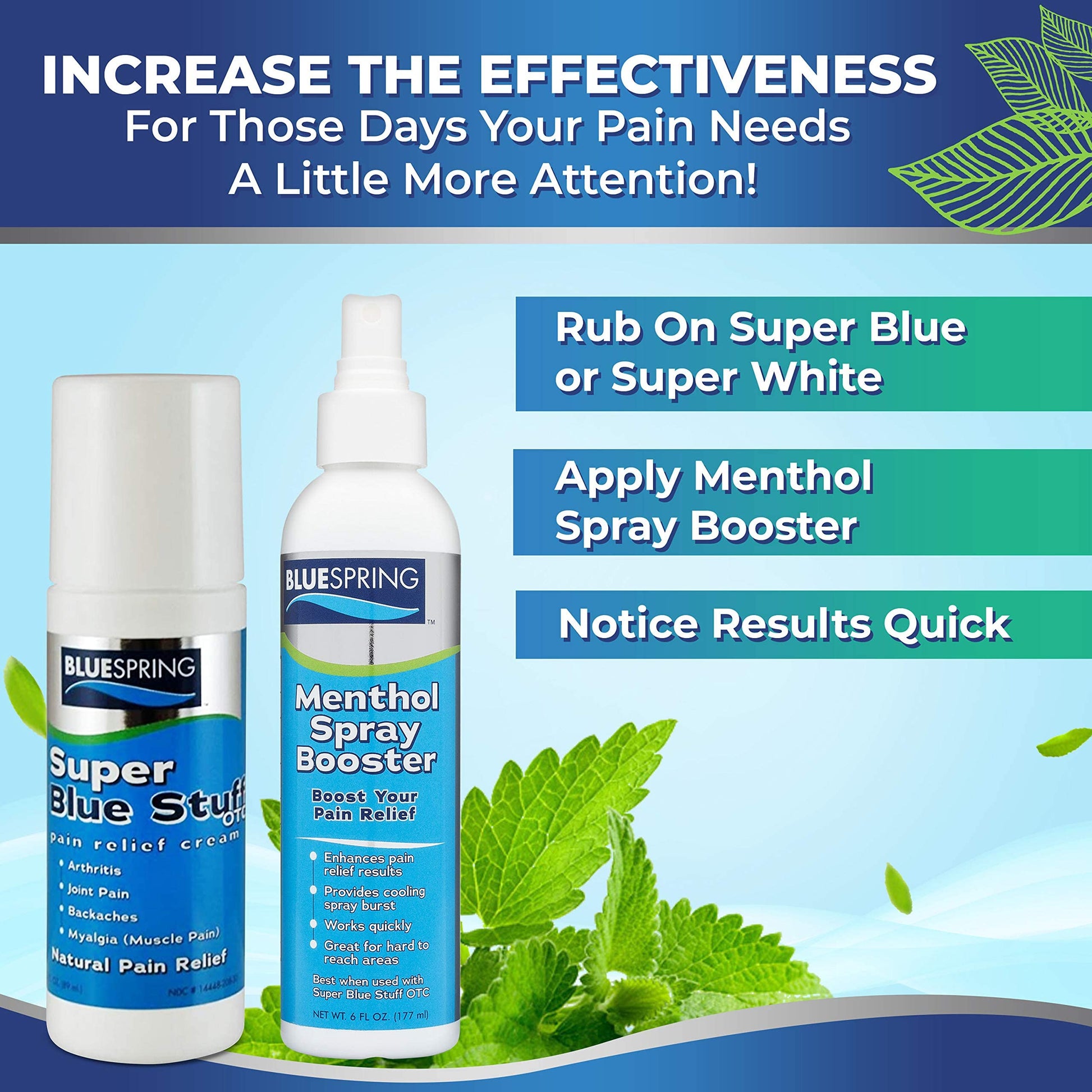 Super Blue Stuff Natural Pain Relief roll on with Emu Oil by BlueSpring- Pain relief rub Anti Inflammatory Analgesic Cream for Back, Knee, Joint, Muscle, Arthritis, and neck Pain Relief- 3 Oz roll-on. Emu Therapy uk supplements