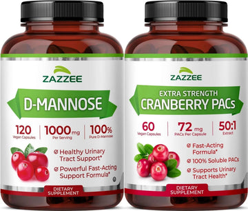 Zazzee Ultimate Urinary Tract Support Bundle | Super Concentrated Proanthocyanidin Cranberry Extract Capsules Plus D-Mannose 1000mg Capsules for UT & Bladder Cleansing (60 Servings Each) Zazzee uk supplements