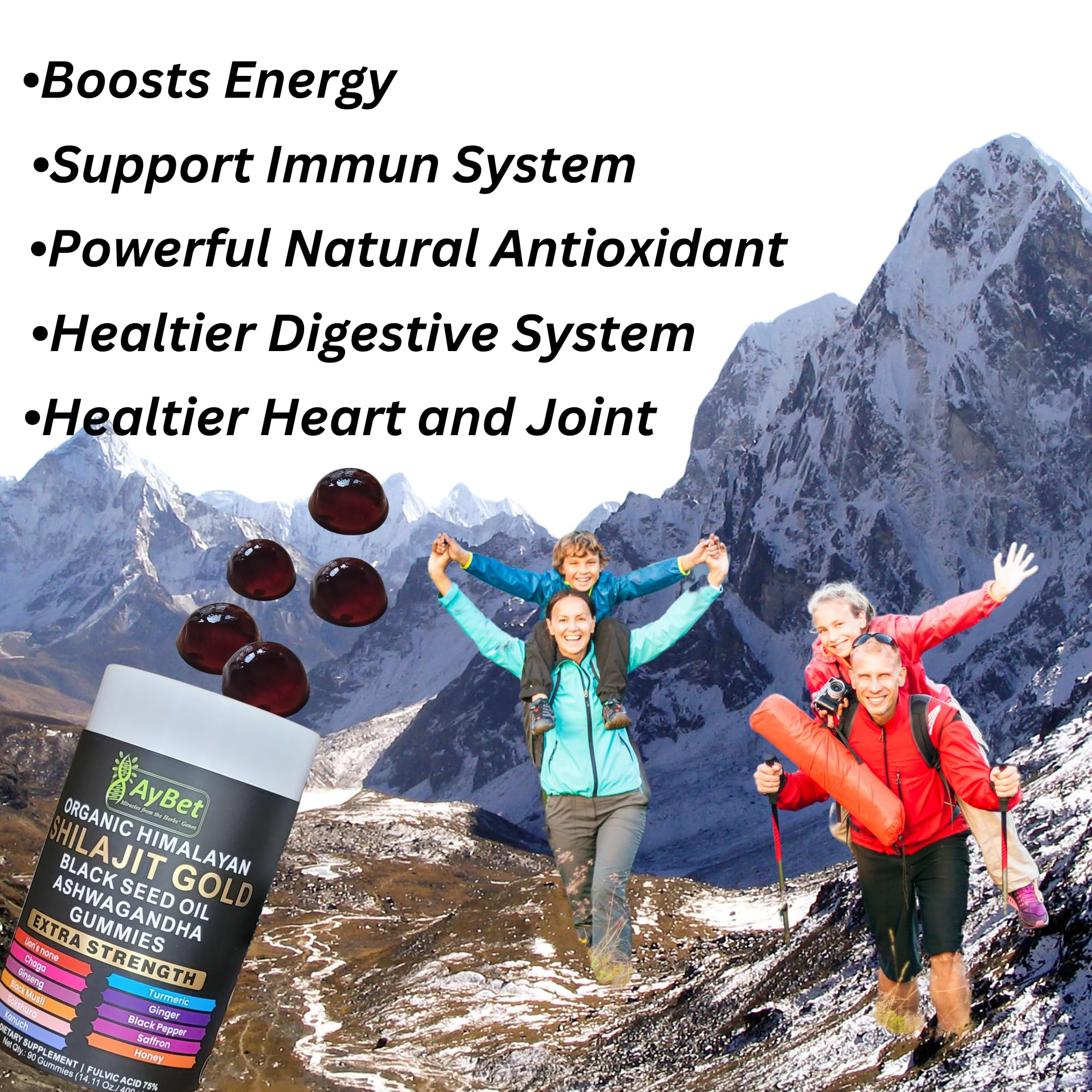 AyBet Organic Himalayan Shilajit Gold Gummies for Men and Women, Black Seed Oil, Ashwagandha, Ginseng, Turmeric, Gokshura, Lion's None, Lab Tested,%75 Fulvic Acid, No Sugar Added, Halal, 90Gummy AyBet uk supplements