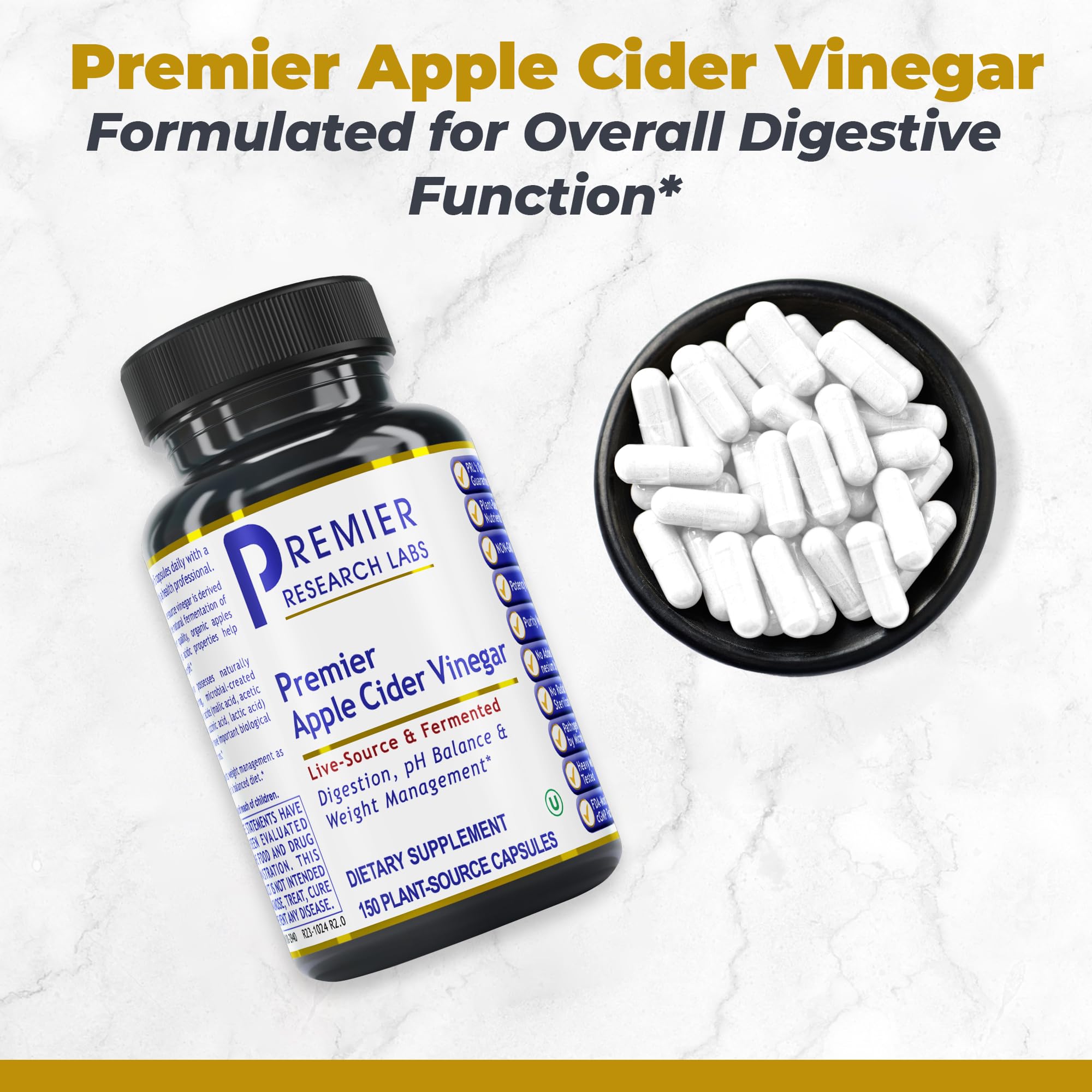 Premier Research Labs Apple Cider Vinegar Capsules - ACV Capsules, Apple Cider Vinegar Pills, Supplement for Digestion, pH Balance, Microbiome Health for Women and Men - 150 Vegetarian Capsules Premier Research Labs uk supplements