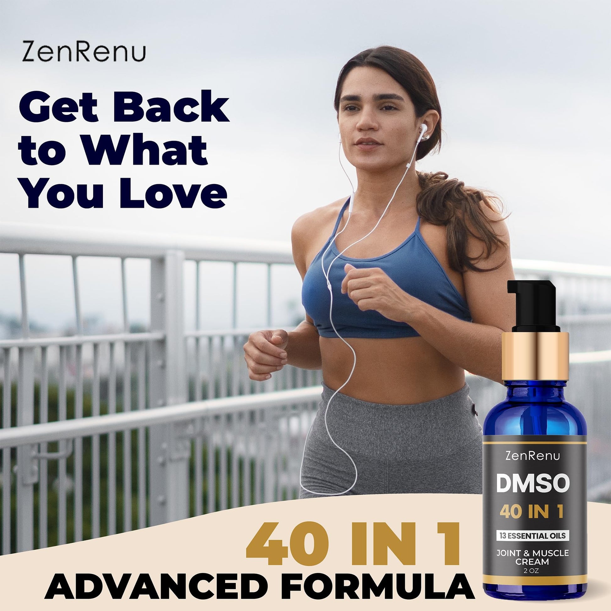 Zenrenu DMSO Cream 99.995% Pure Pharmaceutical Grade - 40-in-1 Advanced Formula -12 Essential Oils, Arnica, Aloe Vera, MSM - Fast-Absorbing Cream – 2 oz Glass Pump Bottle – Made in USA Zenrenu uk supplements