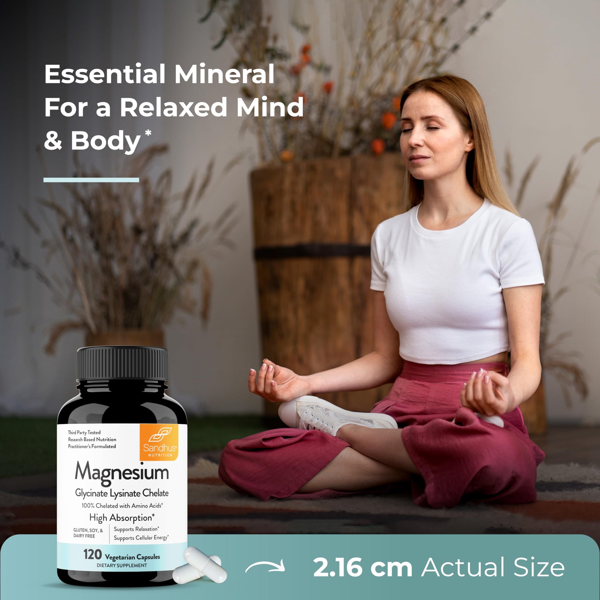 Sandhu's Magnesium Glycinate Lysinate | 120 Easy to Swallow Chelated Vegan Capsules | Magnesium Lysine Chelate Supplement for High Absorption | for Best Sleep, Leg Cramps, Relaxation Sandhu's uk supplements