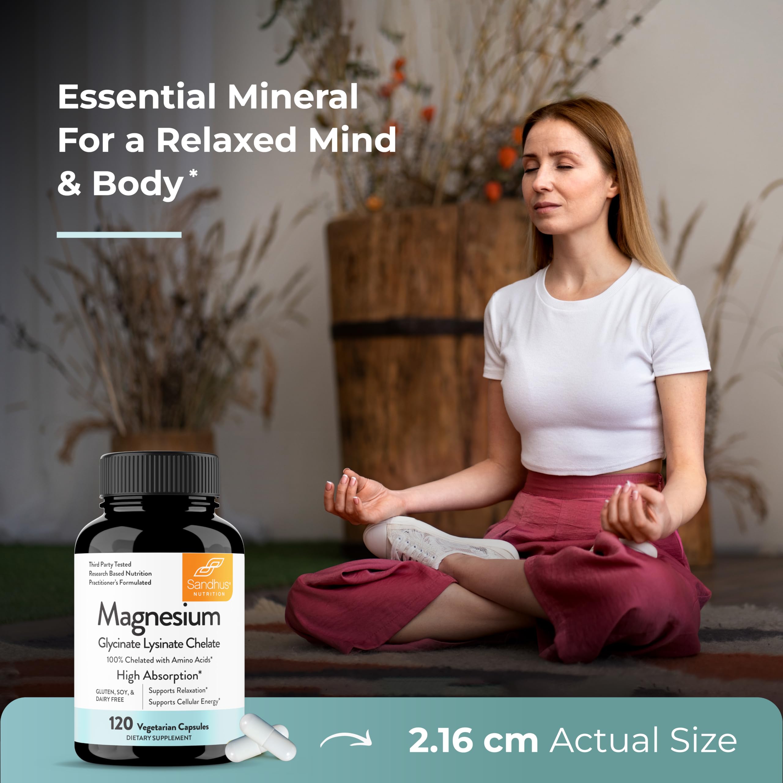 Sandhu's Magnesium Glycinate Lysinate | 120 Easy to Swallow Chelated Vegan Capsules | Magnesium Lysine Chelate Supplement for High Absorption | for Best Sleep, Leg Cramps, Relaxation Sandhu's uk supplements