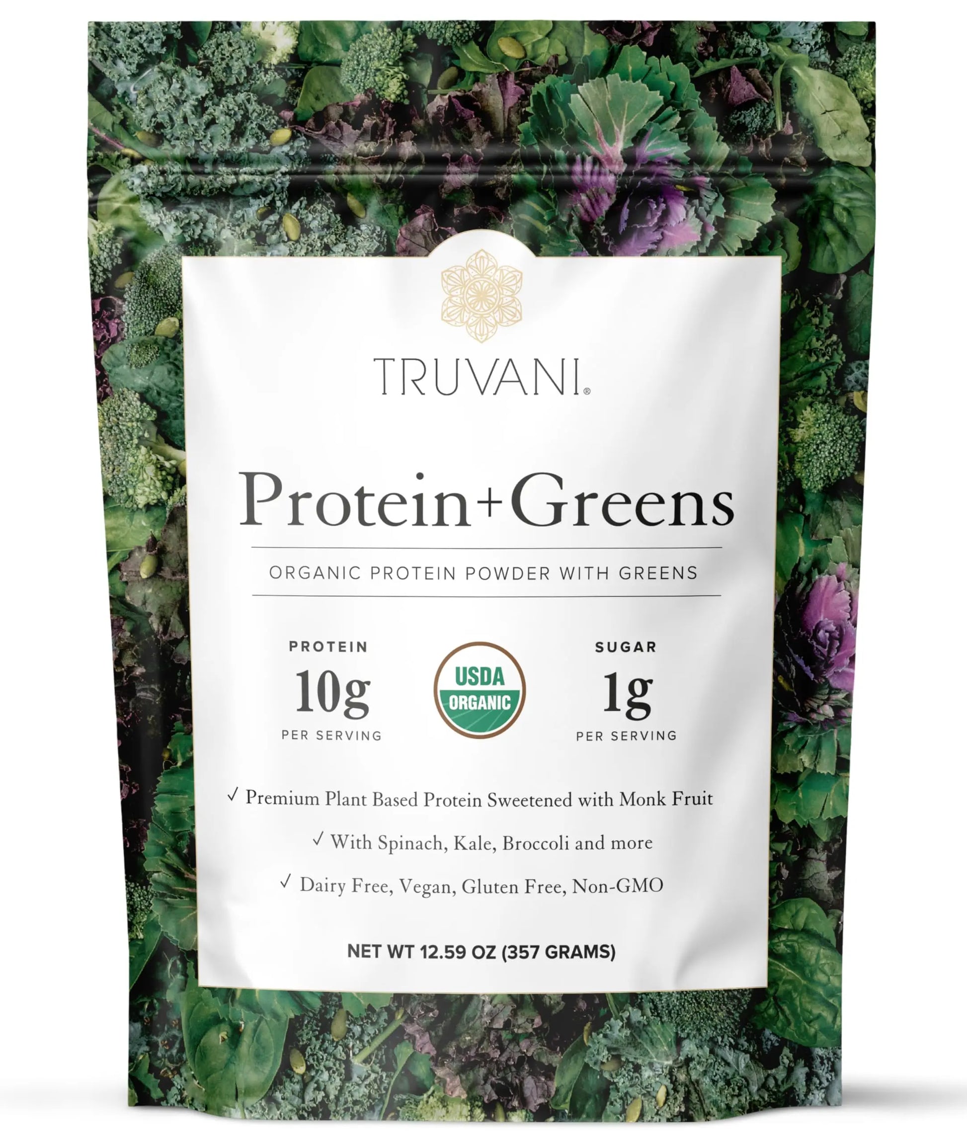 Truvani Protein + Greens Supplement | Spinach, Kale & Broccoli | 10g Organic Plant Based Protein | 20 Servings | USDA Organic | Gluten & Dairy Free Truvani uk supplements