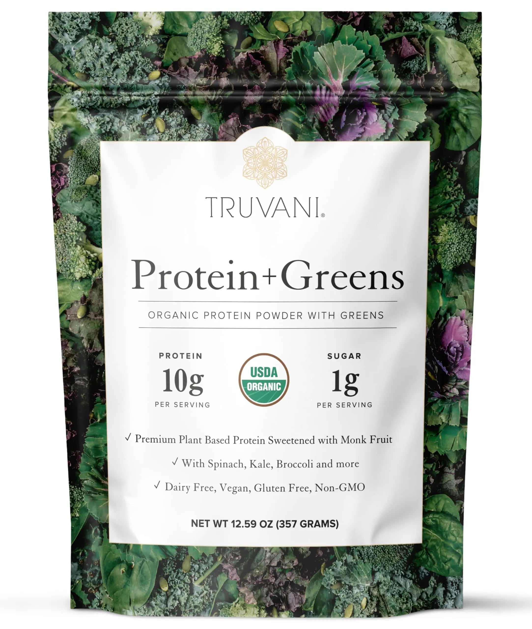 Truvani Protein + Greens Supplement | Spinach, Kale & Broccoli | 10g Organic Plant Based Protein | 20 Servings | USDA Organic | Gluten & Dairy Free Truvani uk supplements