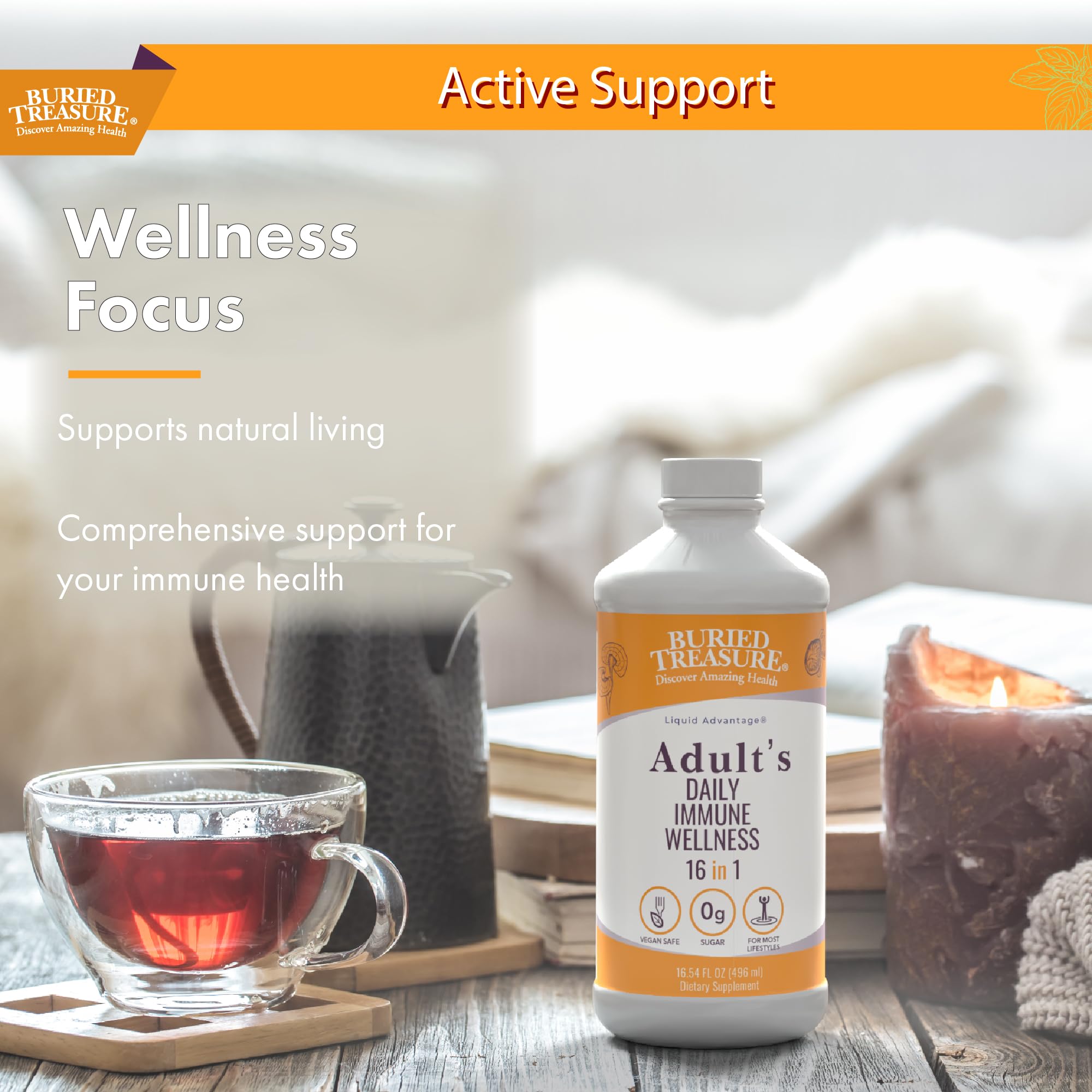 Buried Treasure Adult Daily Immune Wellness - 16 Fl oz, 16 serv, Liquid Nutrient Blend for Immune Support with Elderberry, Echinacea, Vitamins & more Buried Treasure uk supplements