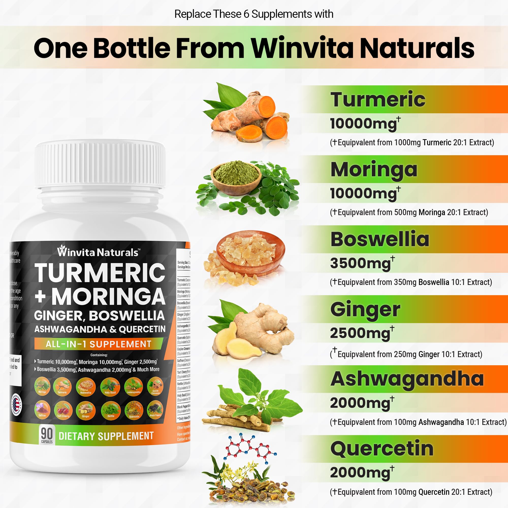 Turmeric Curcumin 10000mg Moringa 10000mg Boswellia 3500mg Ginger 2500mg Winvita Naturals uk supplements