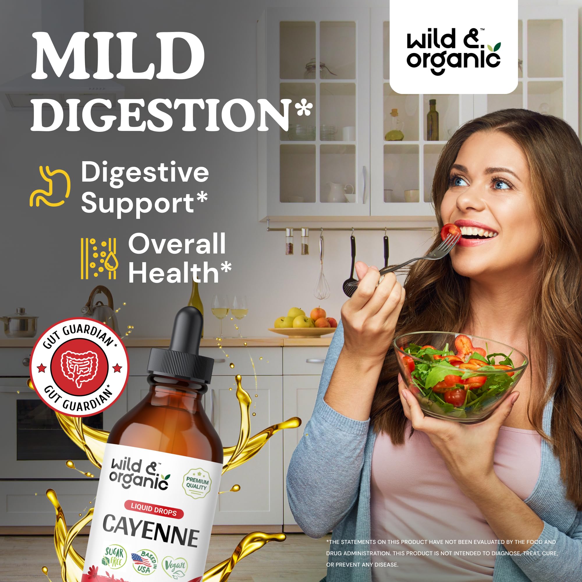 Wild & Organic Cayenne Pepper Tincture - Digestive Support with Capsaicin Extract - Cayenne Pepper Liquid Drops for Overall Well-Being - Unflavored, Vegan, Sugar & Alcohol-Free - 4 fl oz Wild & Organic uk supplements
