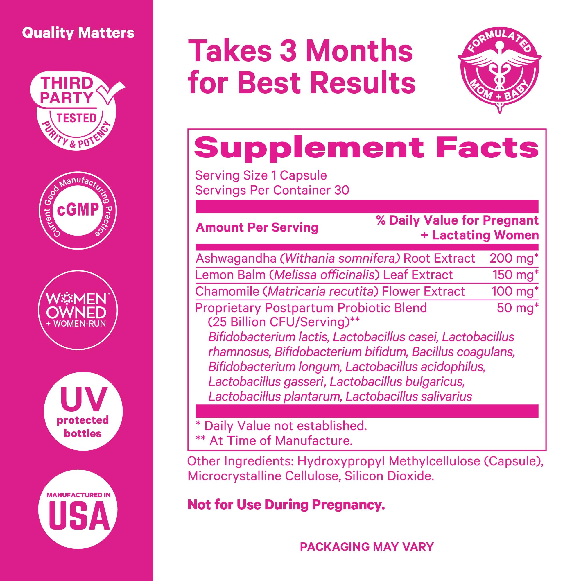Pink Stork Probiotics for Postnatal Women - 30 Billion CFUS with Ashwagandha and Chamomile, Postpartum Essentials for Hormone Balance, Mood Support, Gut Health, Digestive Wellness, 30 Capsules Pink Stork uk supplements