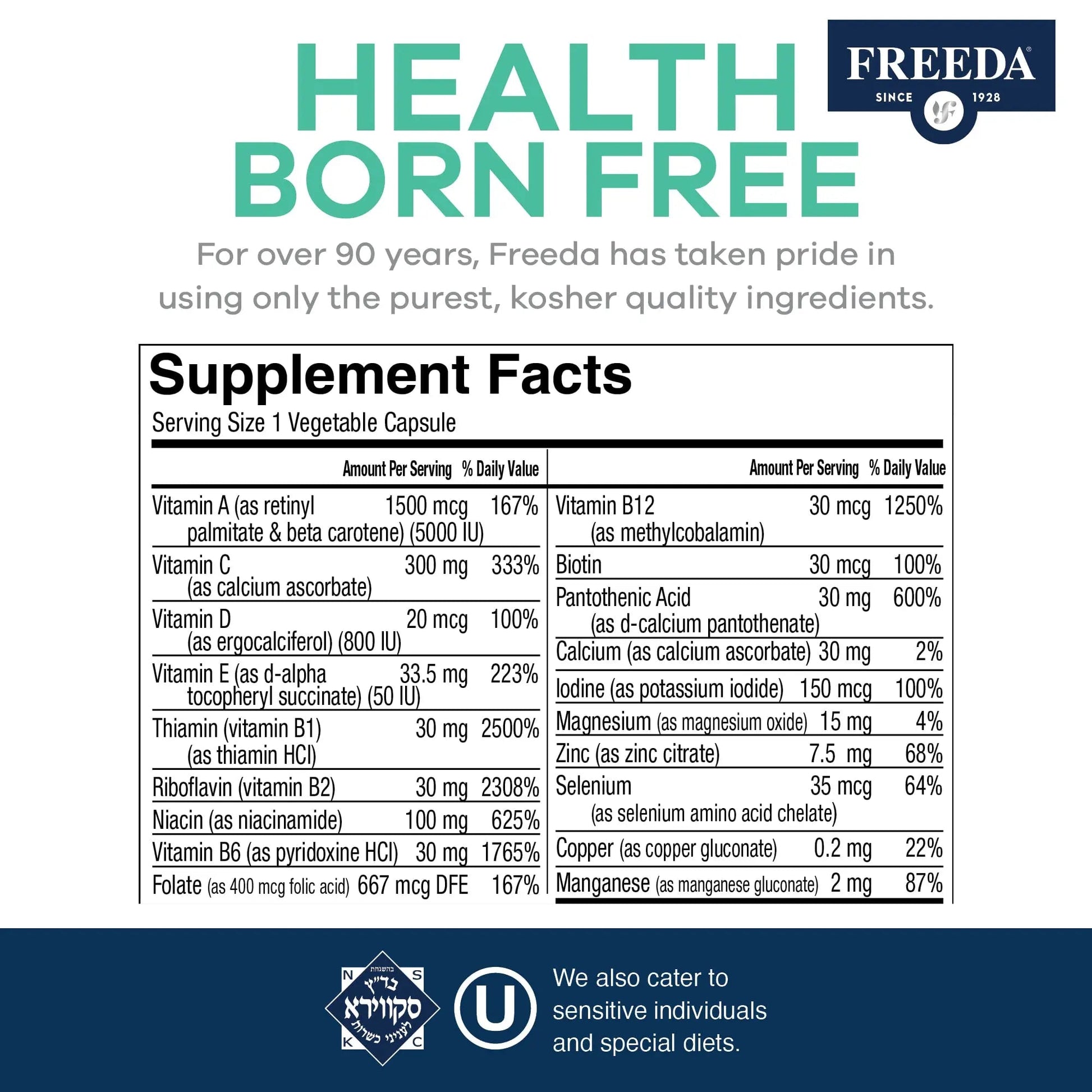 FREEDA One Daily Multivitamin Without Iron – Quintabs-M Iron-Free – Kosher, Balanced Multivitamin Supplements for Adults FREEDA uk supplements