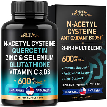 NAC 600 mg Supplement | Quercetin | Zinc | Glutathione | Selenium | Vitamin C & D3 NUTRAHARMONY uk supplements